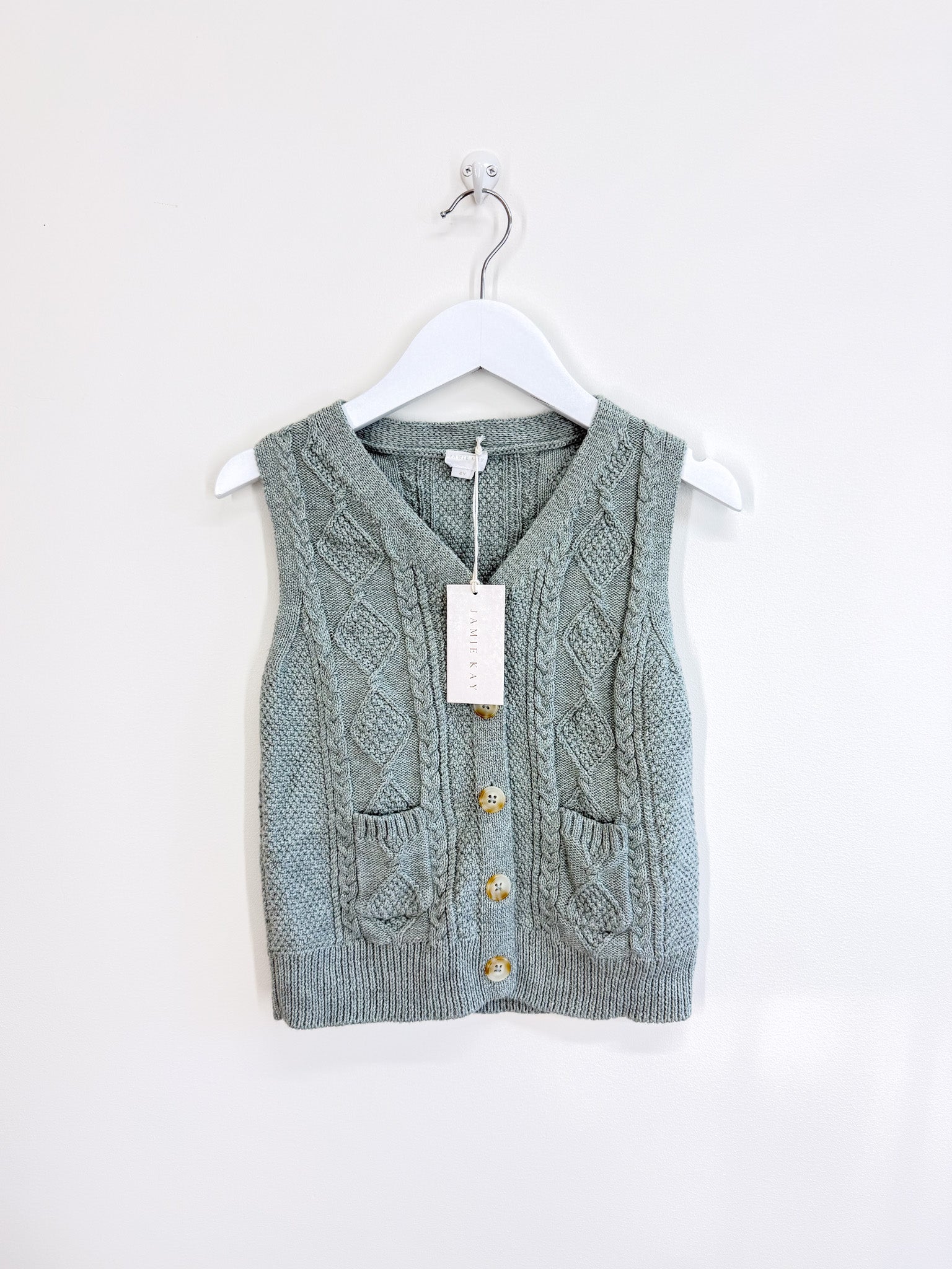 BNWT Jamie Kay OG charles knitted vest - mist (4y)