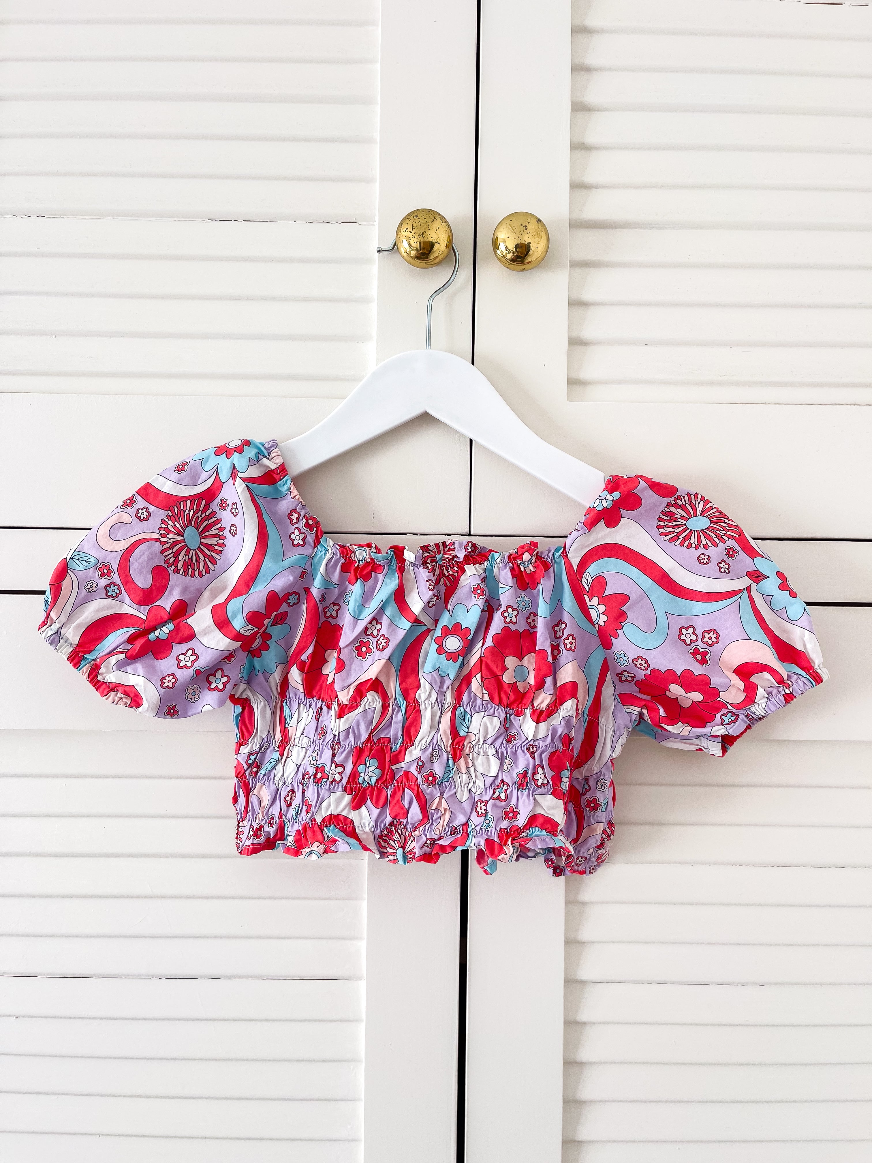 Seed puff sleeve floral wave top (5y)