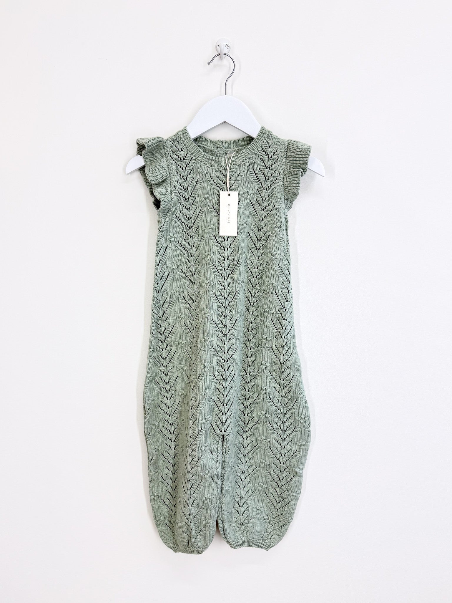 BNWT Quicny Mae organic mira knit romper - sage (2-3y)