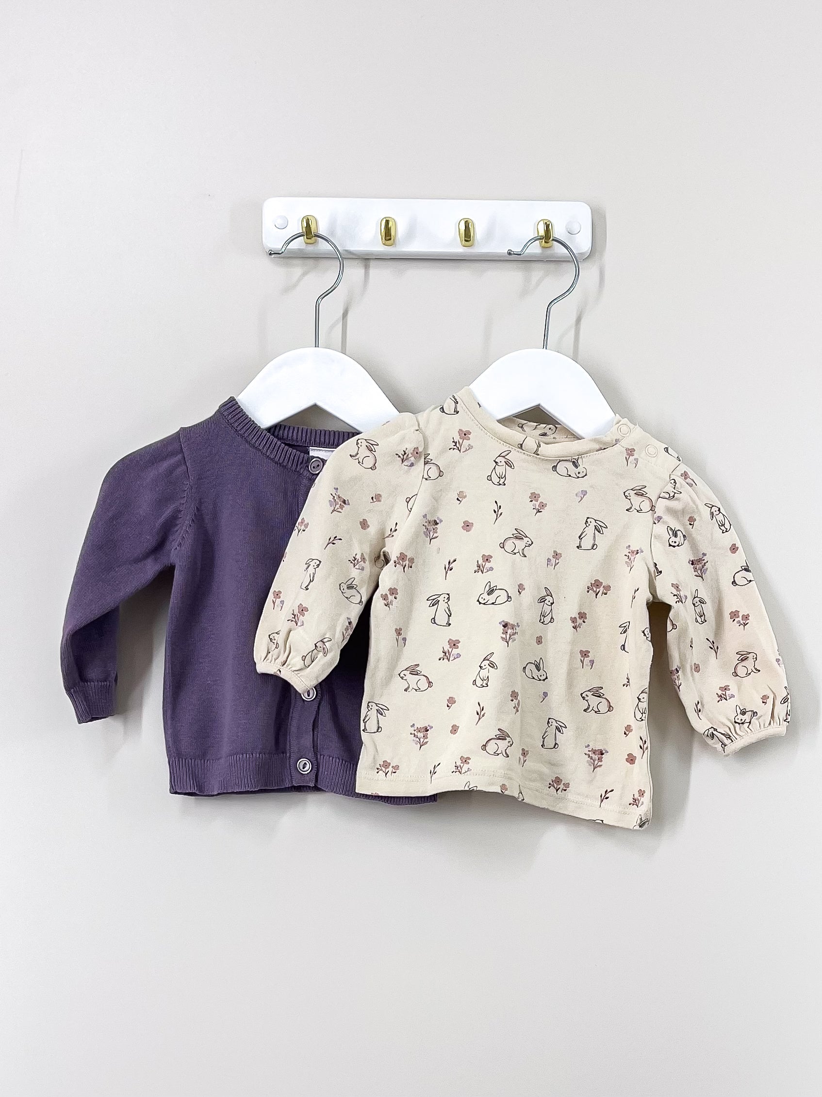 Teeny Weeny purple bunnies cardigan + tee set (3-6m)