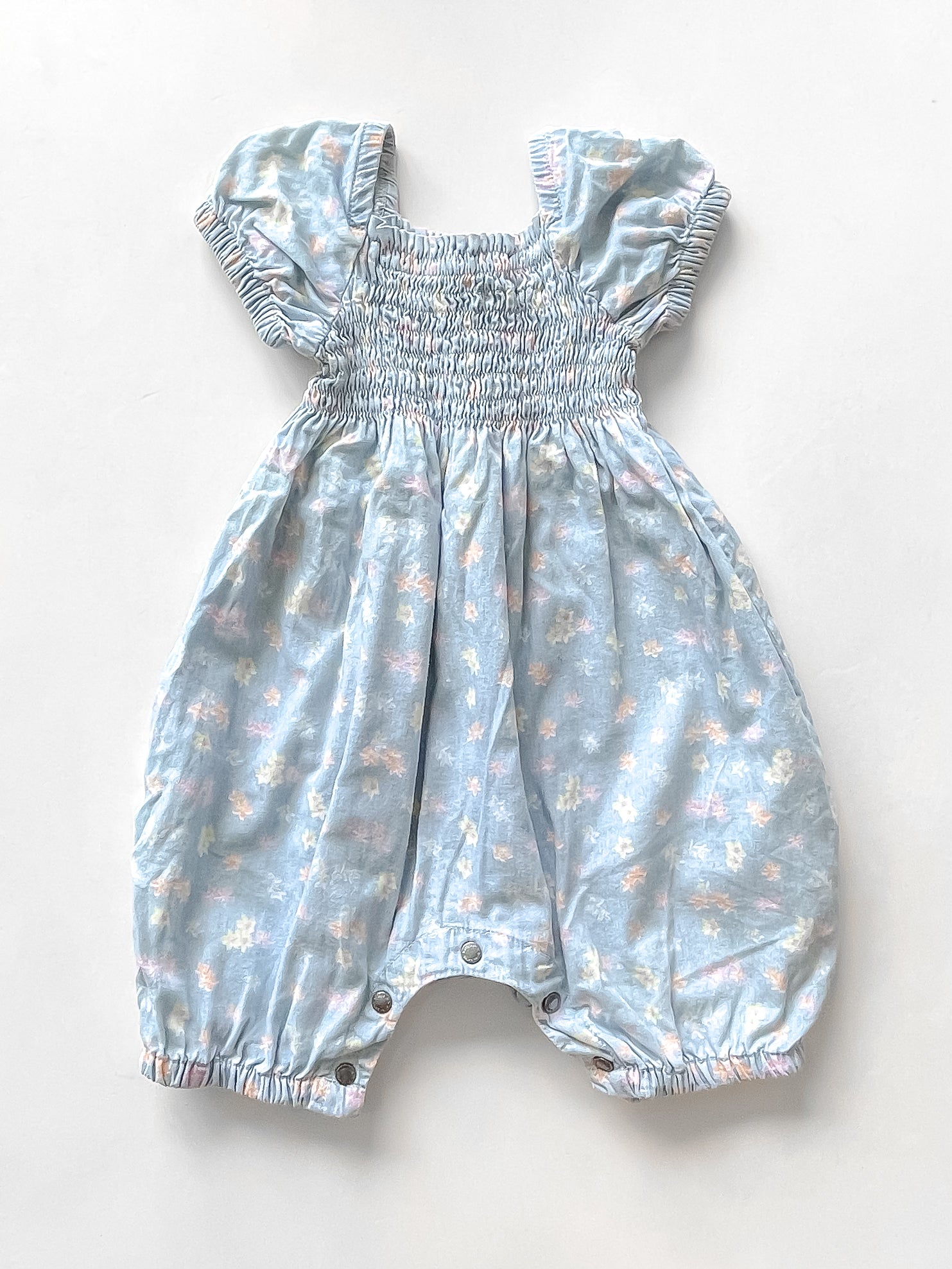 Shirred chambray floral romper (6-12m)