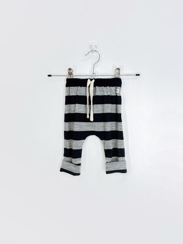 Nature Baby merino drawstring pants - grey stripe (0-3m)