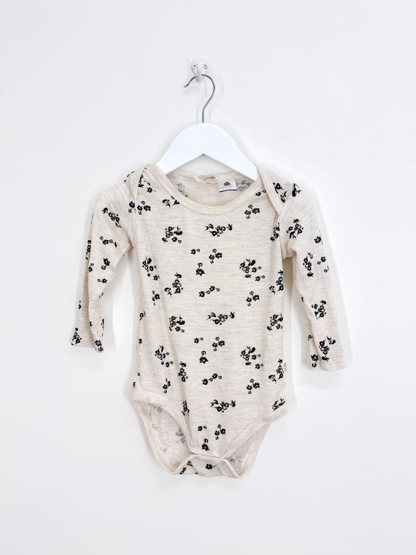 Baby Baby merino long sleeve bodysuit - cream floral (18-24m))