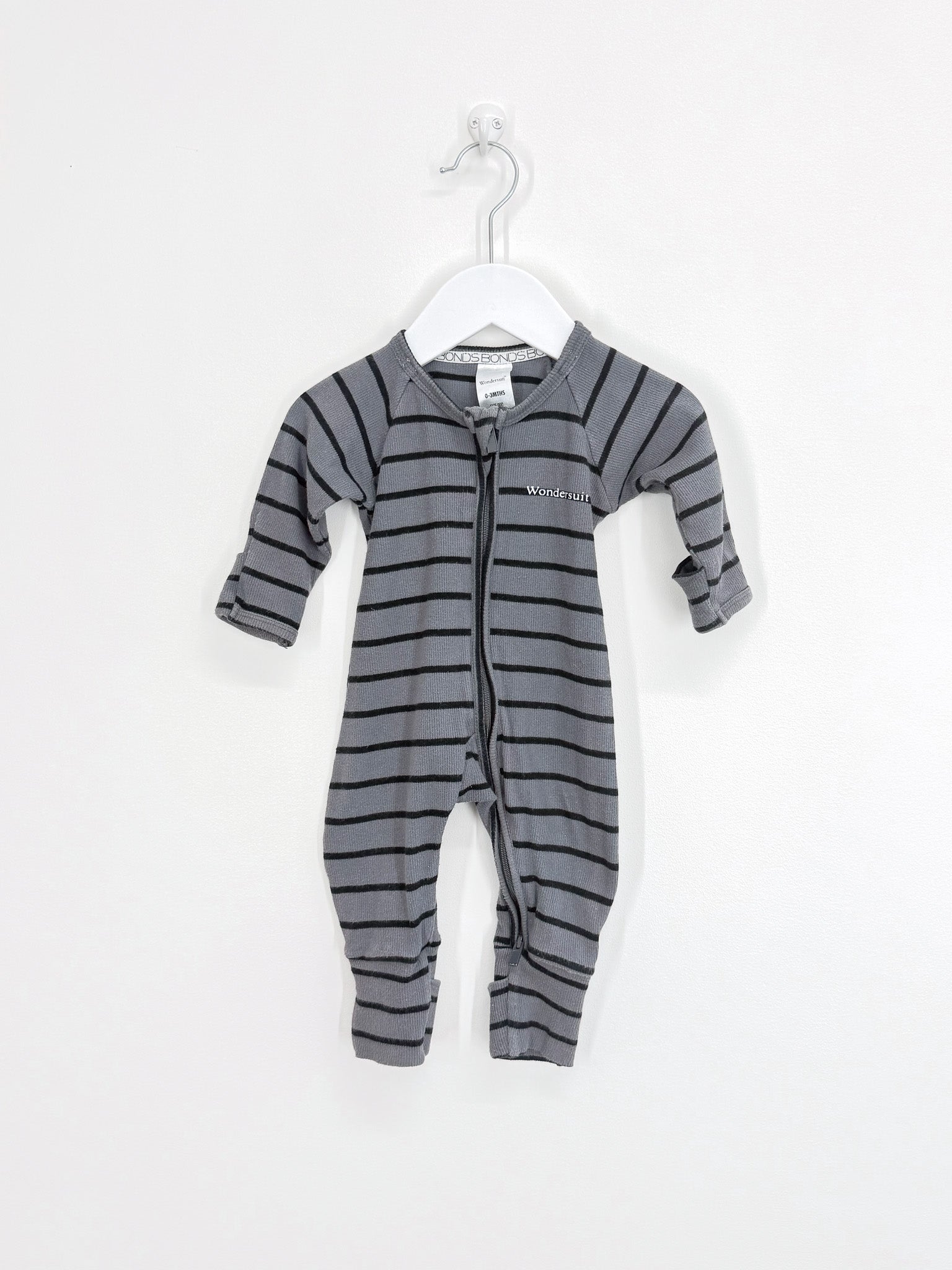 Bonds rib wondersuit - grey stripe (0-3m)