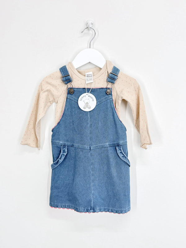 BNWT Teeny Weeny denim pinafore + rib tee set (12-18m)