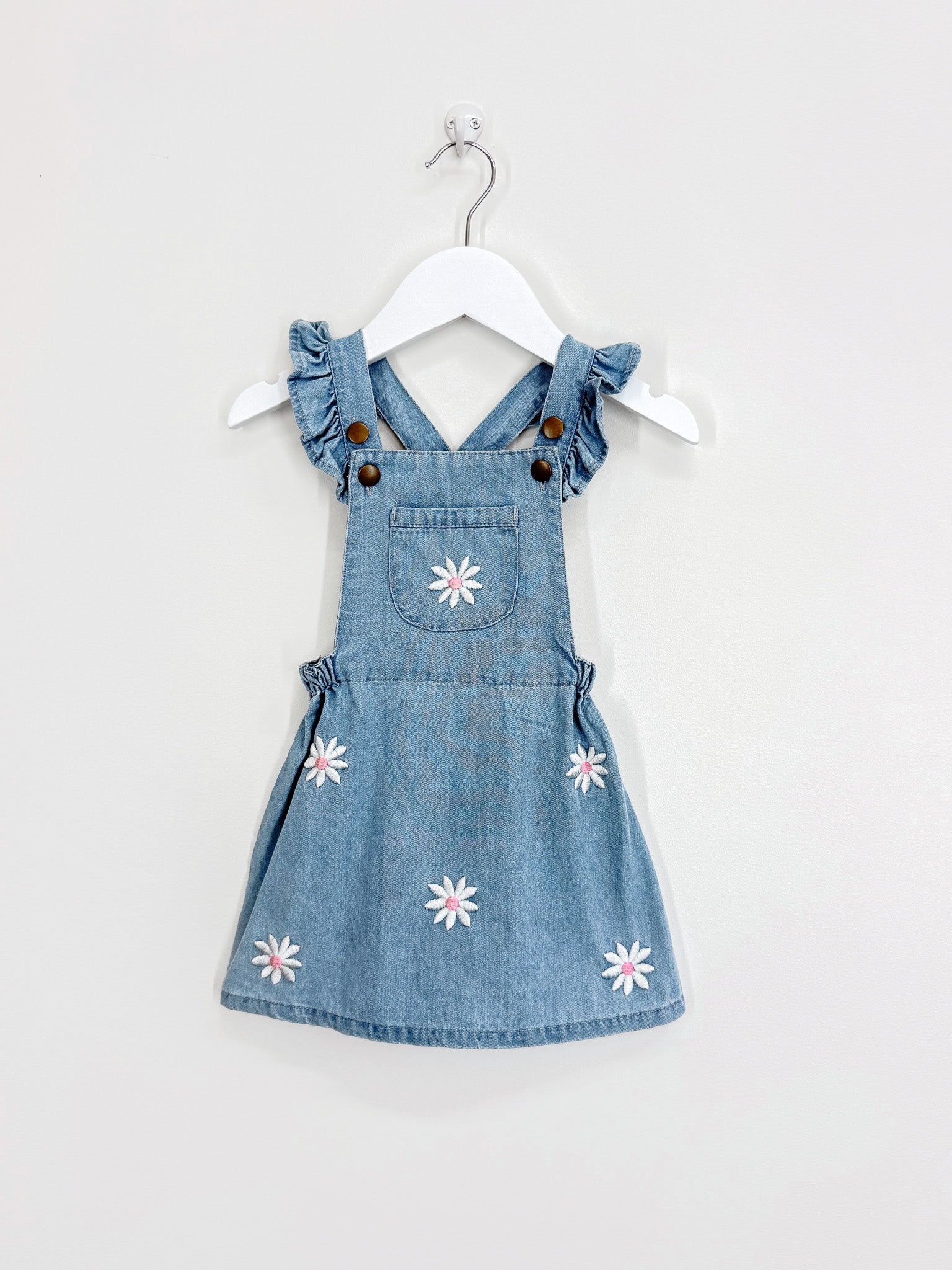 Teeny Weeny daisy denim pinafore dress (12-18m)