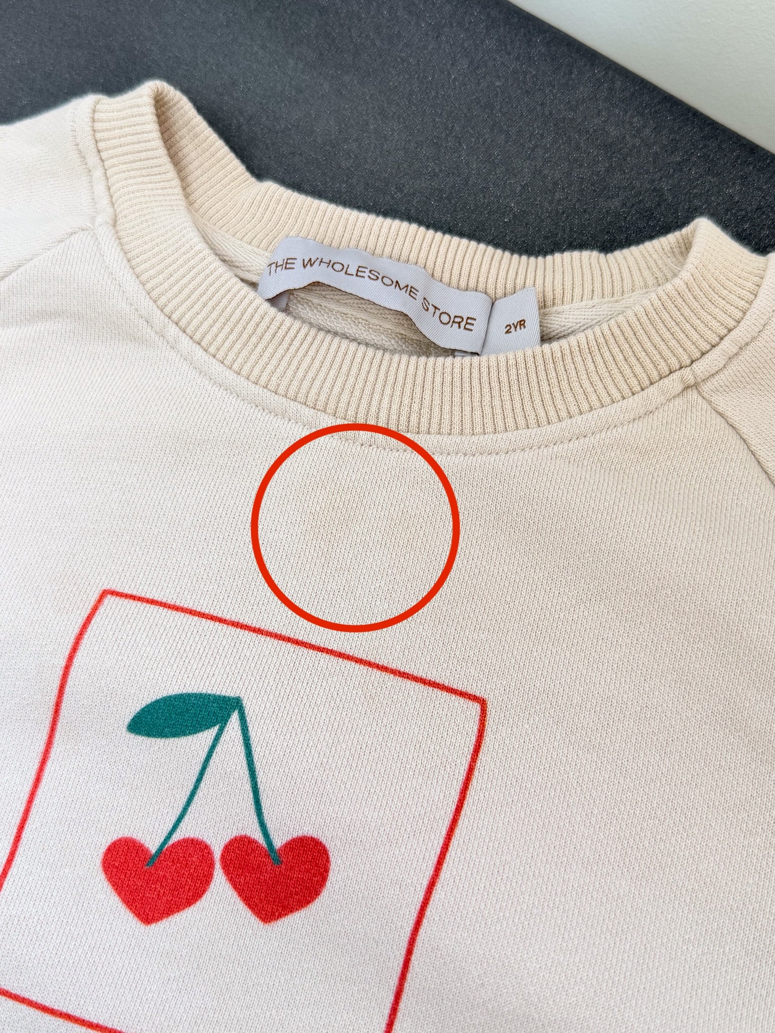 The Wholesome Store organic cherry sweatshirt + denim cargos set (2y)
