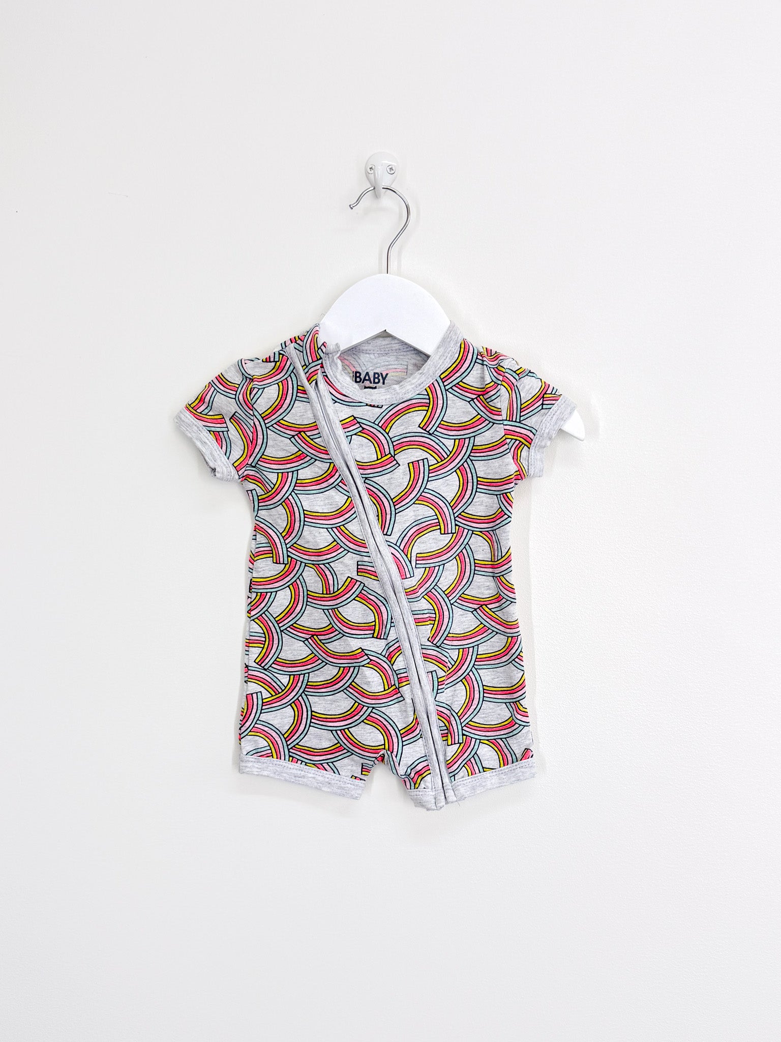 Cotton On Kids rainbow shortie zipsuit (3-6m)