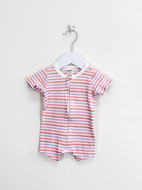 Cotton On Kids rib candy stripe shortie zipsuit (0-3m)