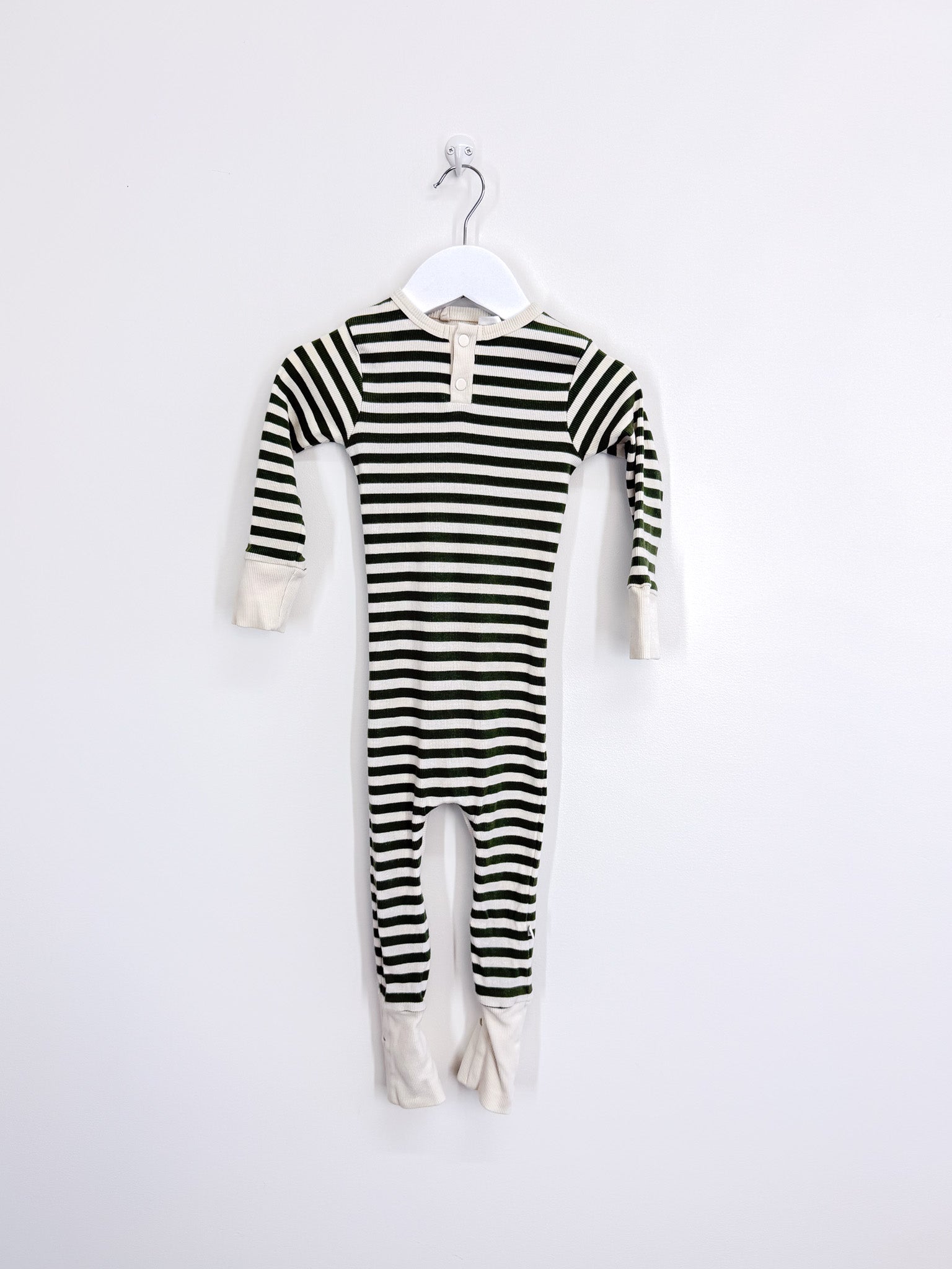 Snuggle Hunny organic rib growsuit - green stripe (1y)