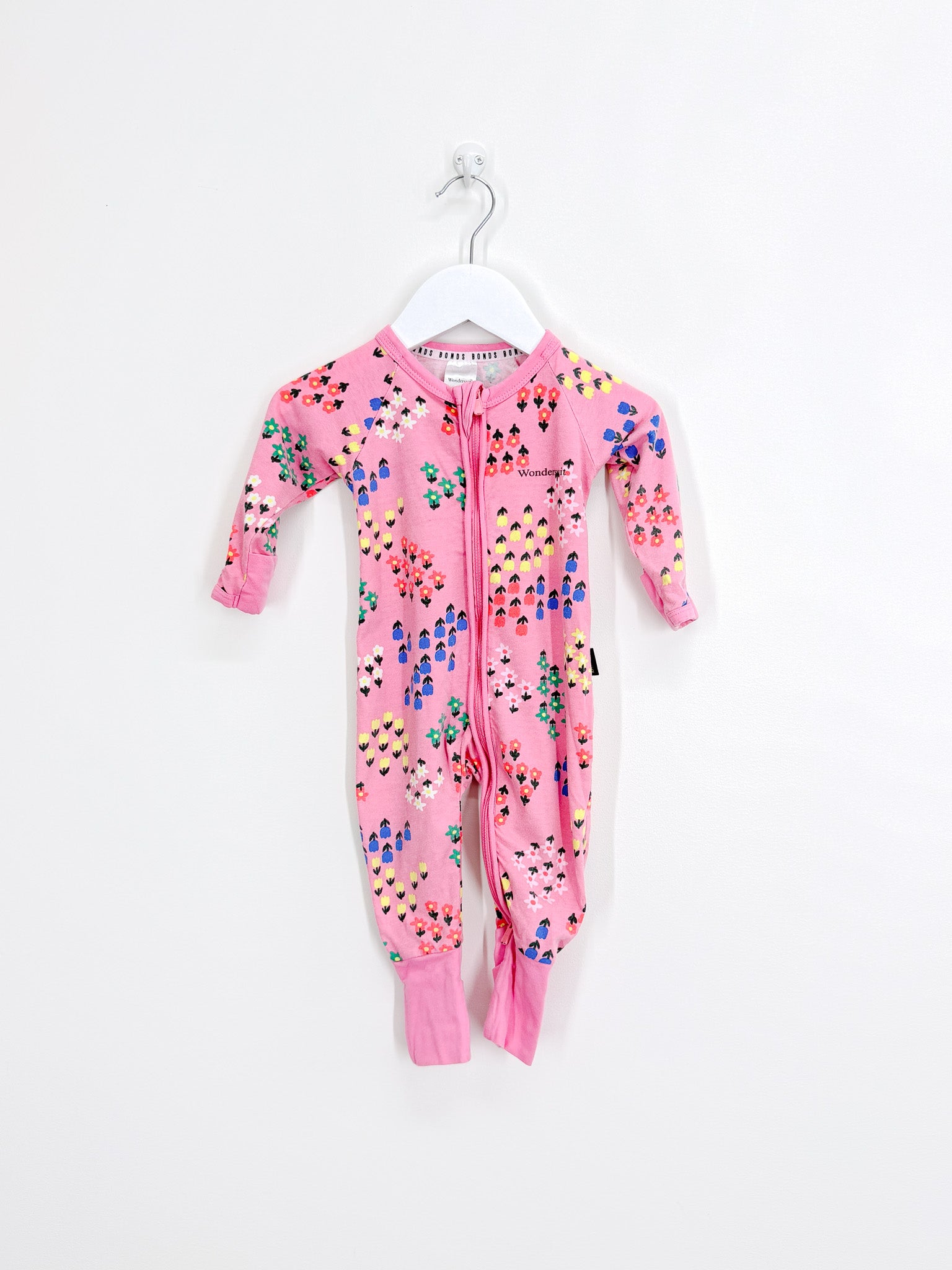 Bonds wondersuit - pink floral (3-6m)