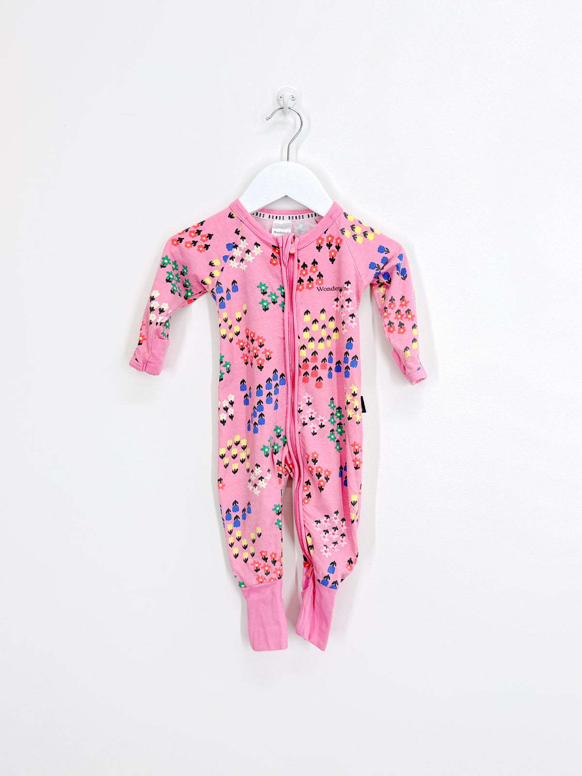 Bonds wondersuit - pink floral (0-3m)
