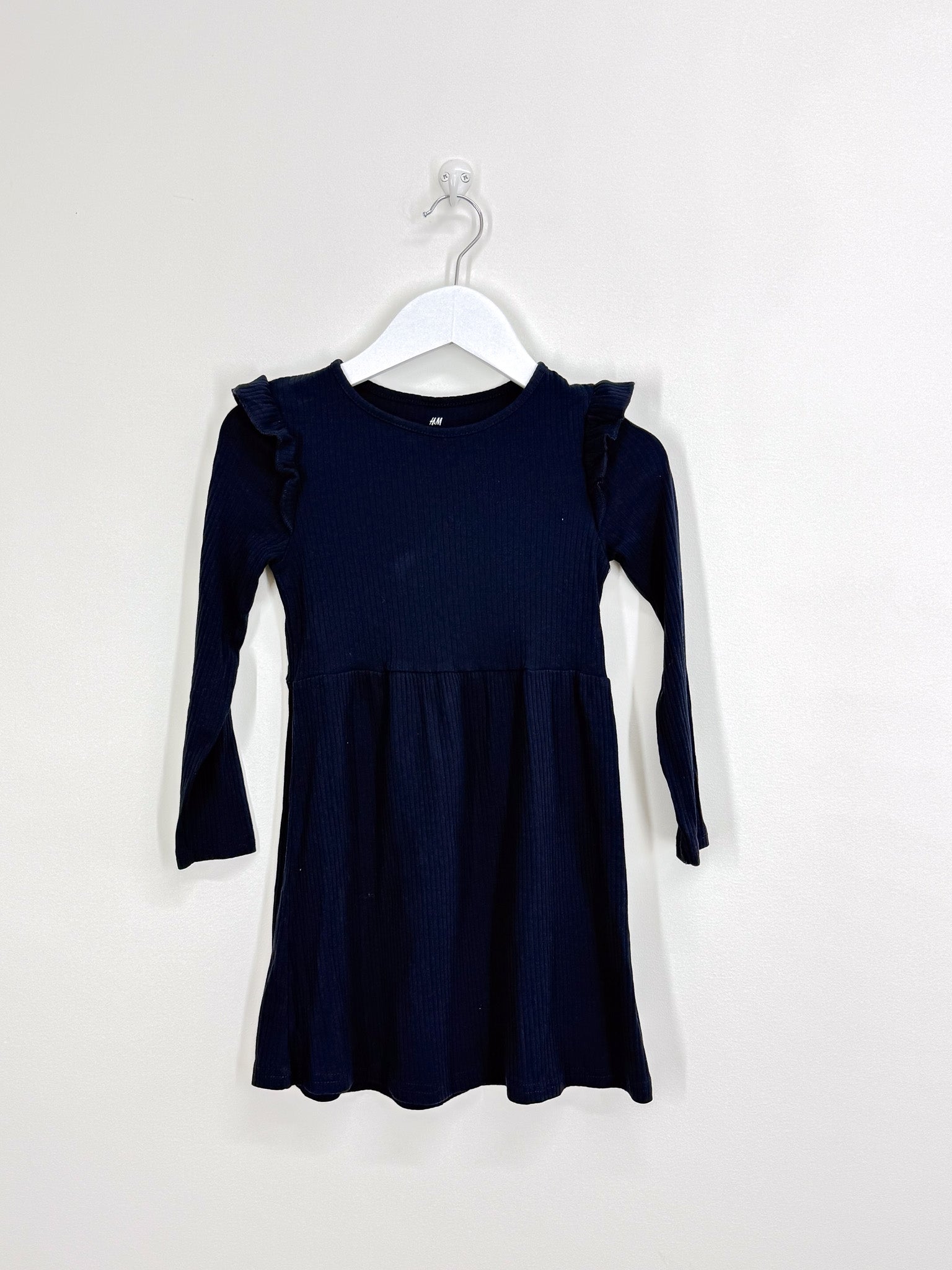 H&M rib long sleeve dress - navy (5-6y)