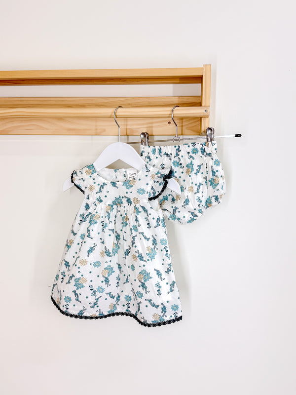 Teeny Weeny floral lined dress + bloomers set (3-6m)
