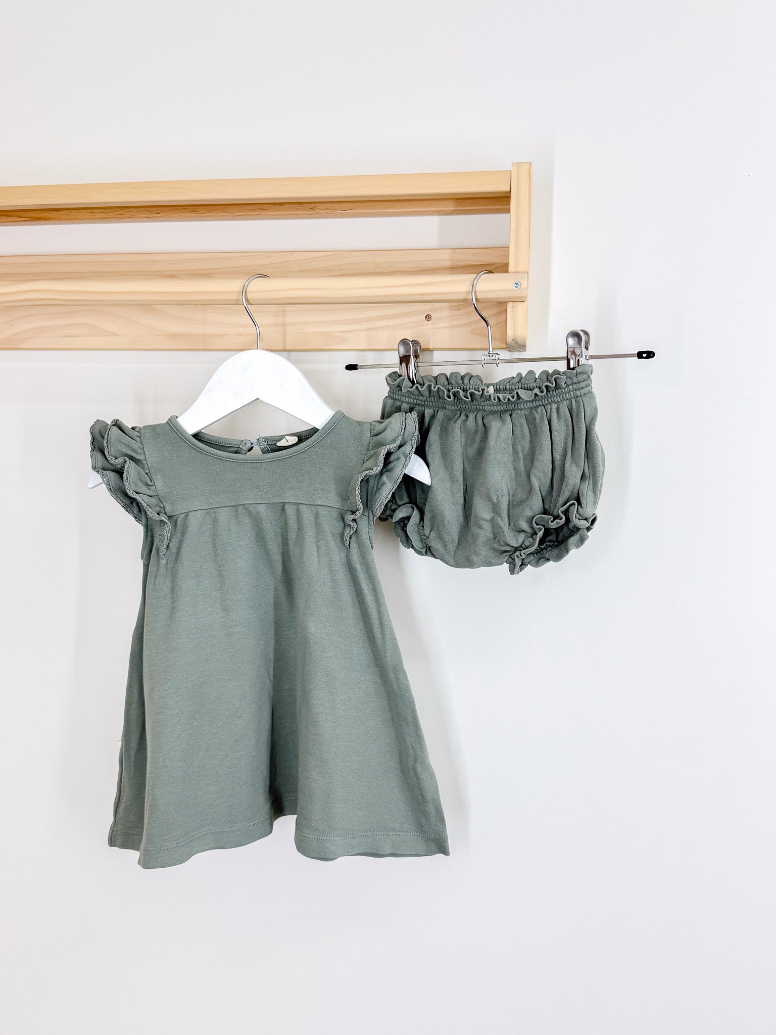 Quincy Mae organic flutter dress + bloomers set - sea green (18-24m)