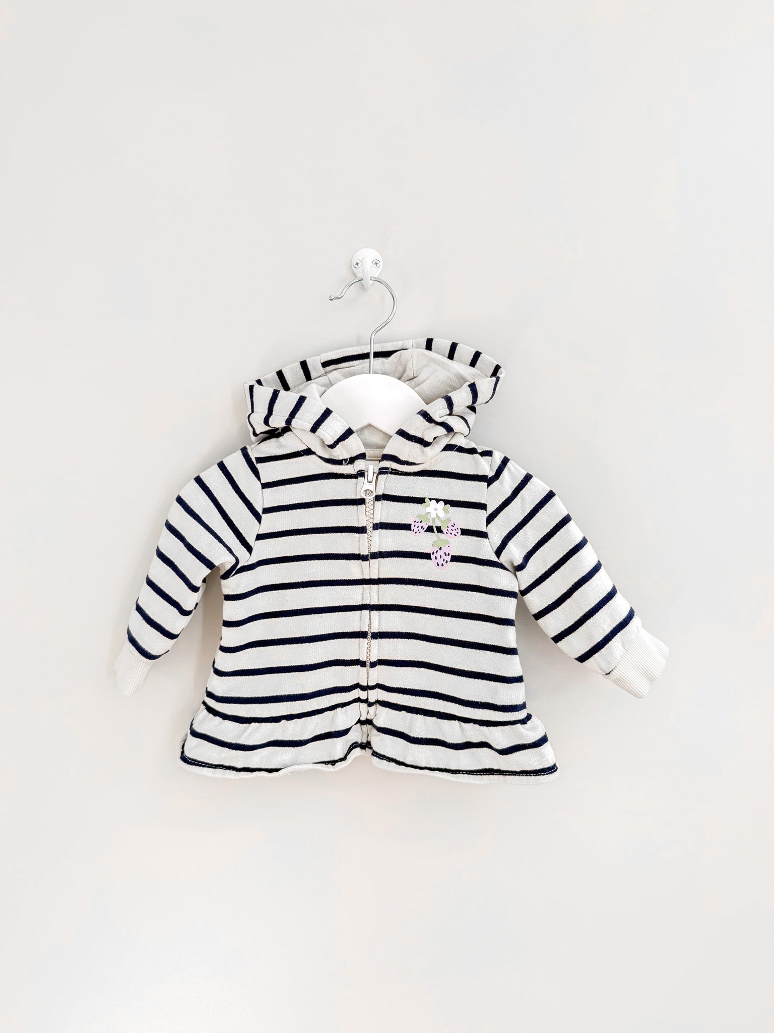 Teeny Weeny strawberry stripe zip hoodie (3-6m)