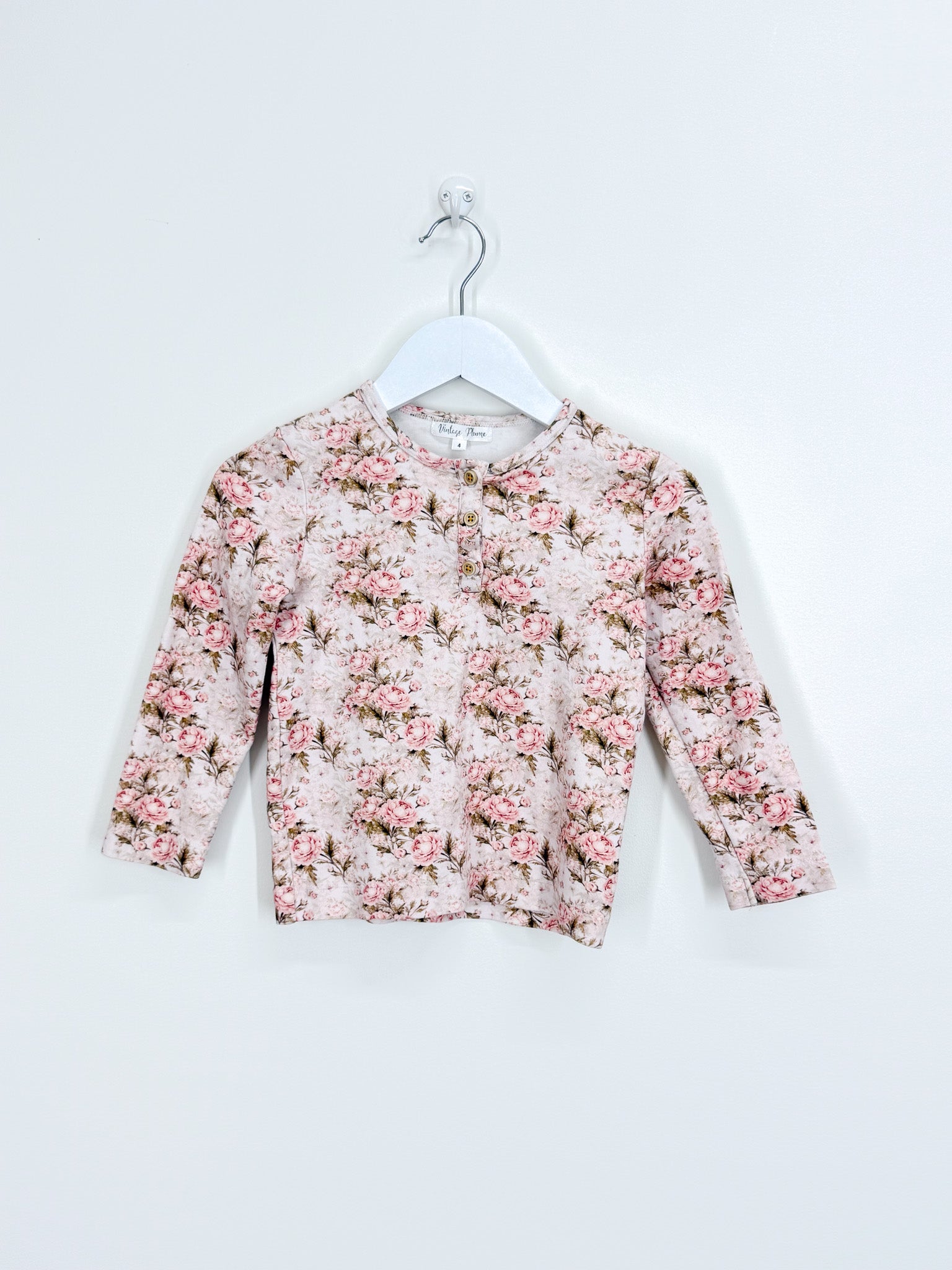The Vintage Plume organic floral long sleeve henley tee (4y)