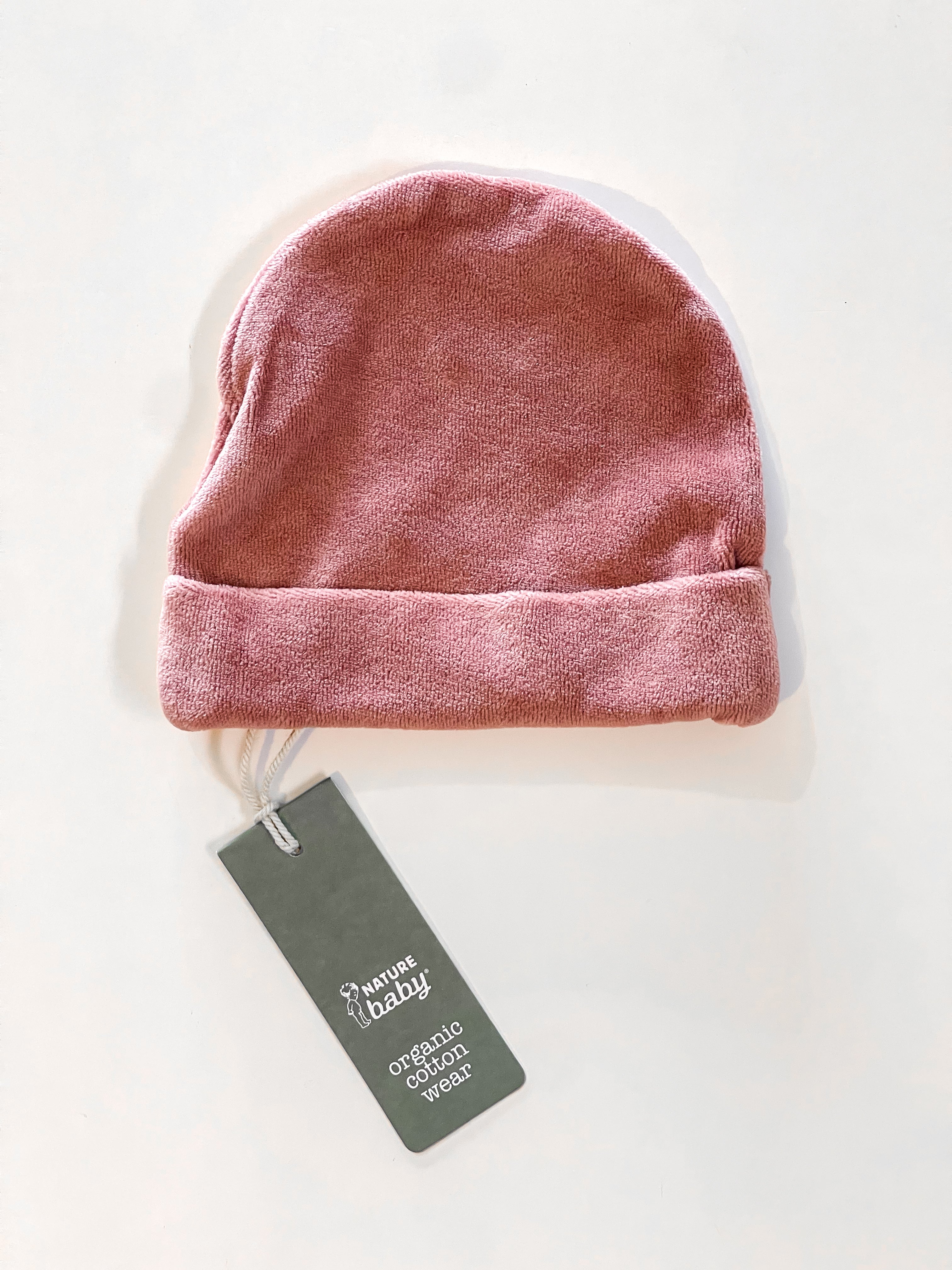 BNWT Nature Baby organic velour beanie (0-6m)