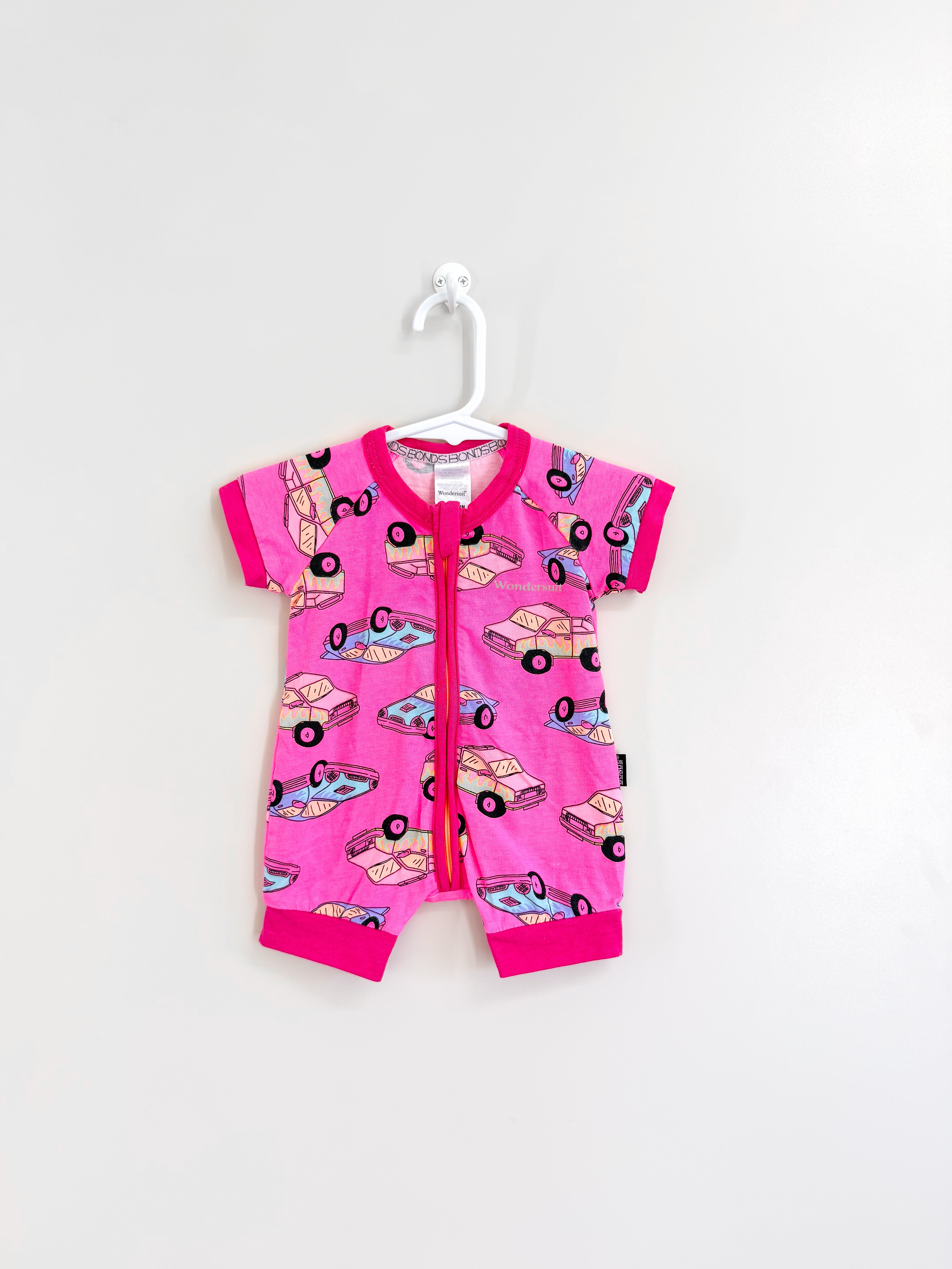 Bonds wondersuit - hot pink cars (newborn)