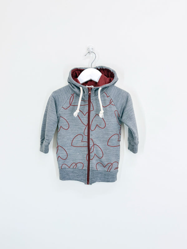 Little Flock Of Horrors merino nixon zip hoodie - grey marle love (18-24m)