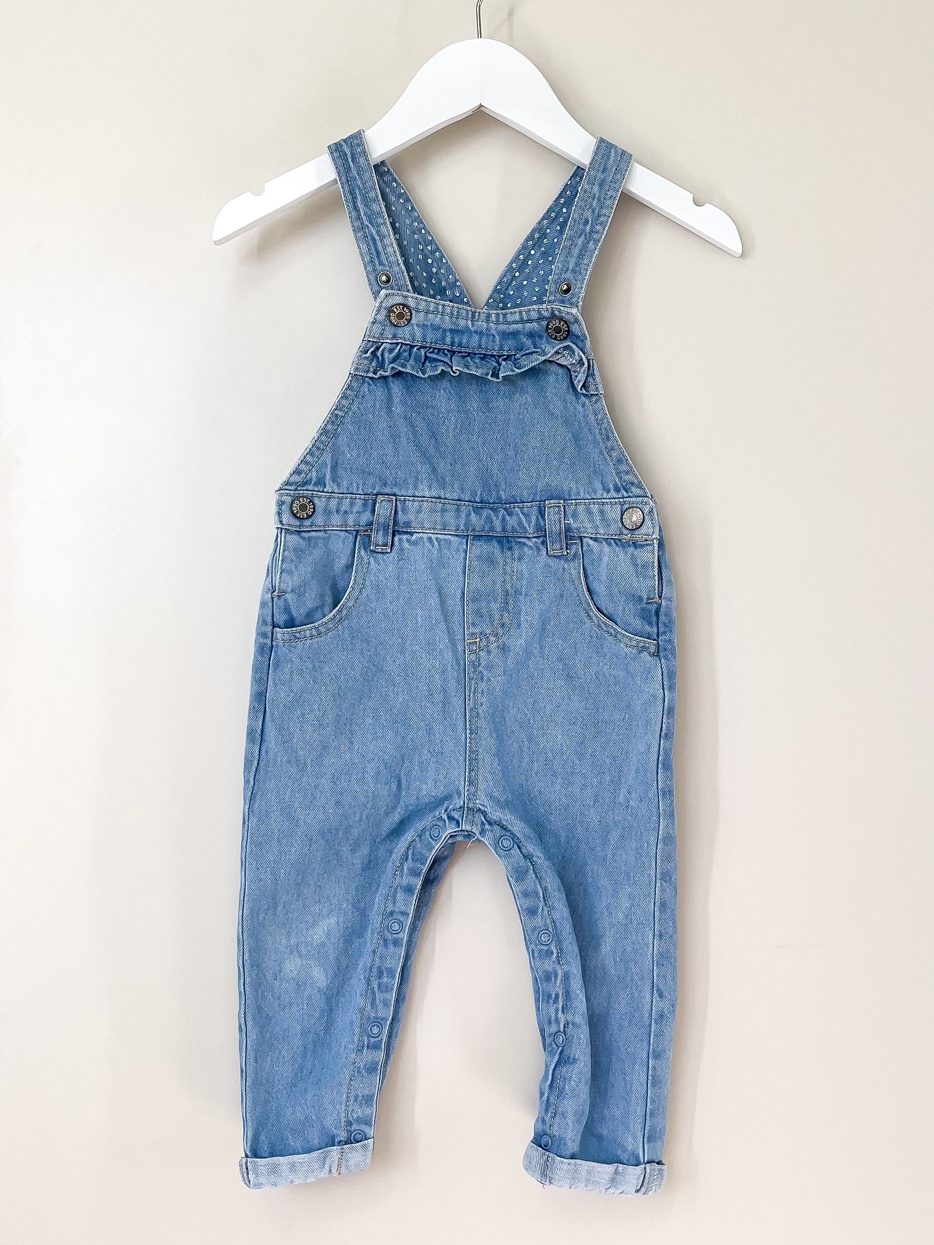 Teeny Weeny denim frill overalls (12-18m)