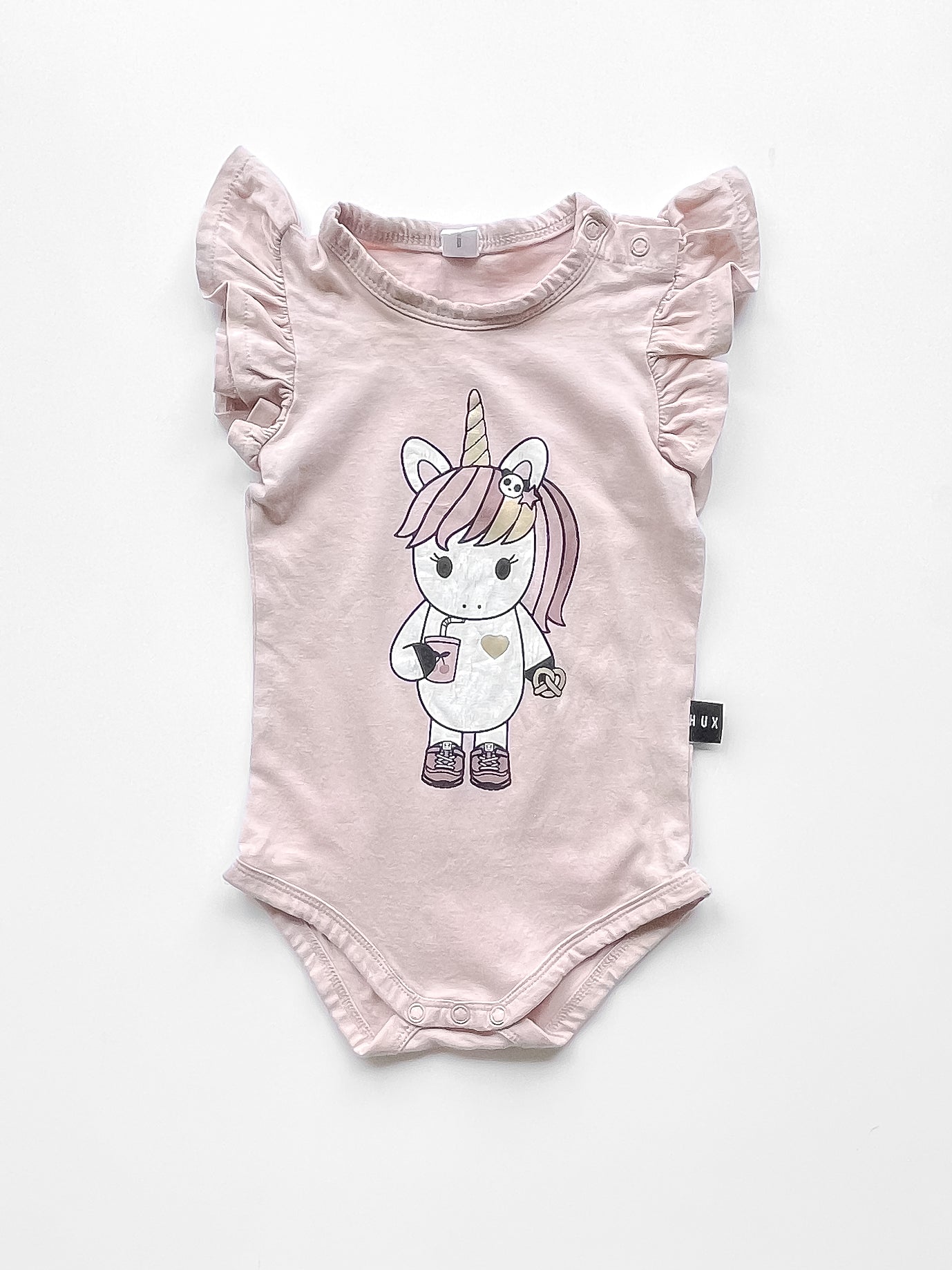 Hux organic unicorn frill bodysuit (3-6m)