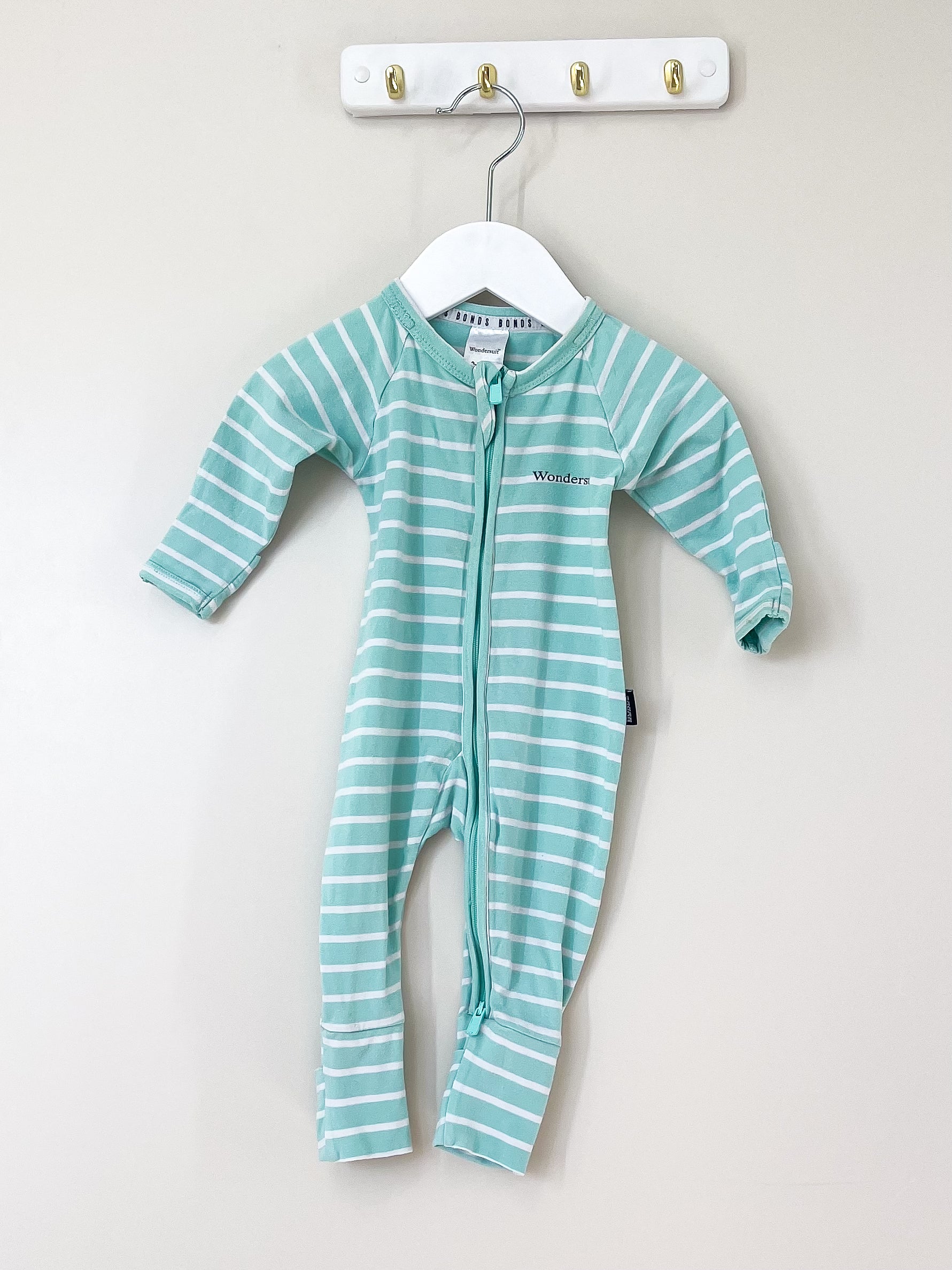 Bonds wondersuit - mint stripe (12-18m)