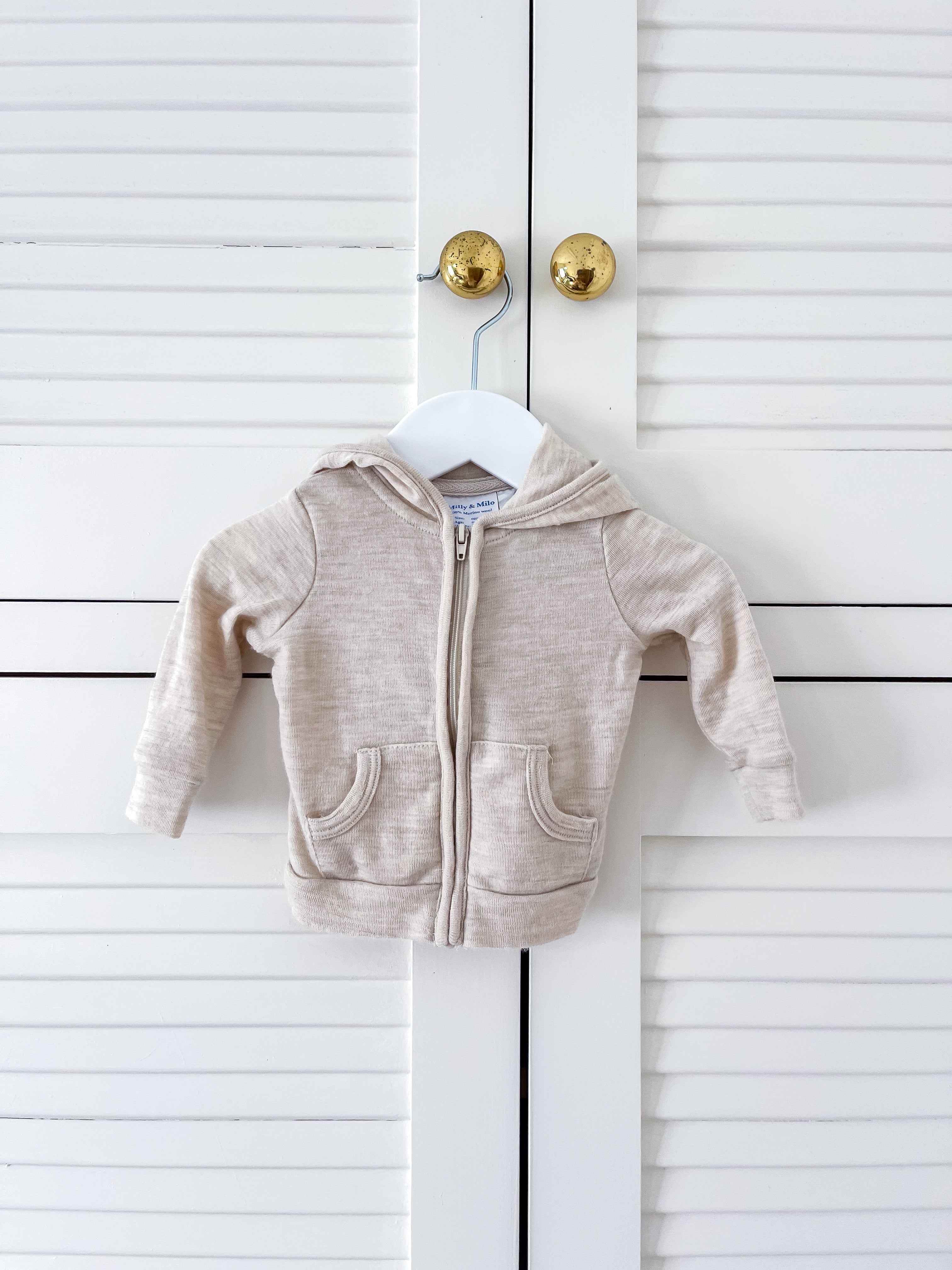 Milly & Milo merino zip hoodie - oatmeal (0-3m)