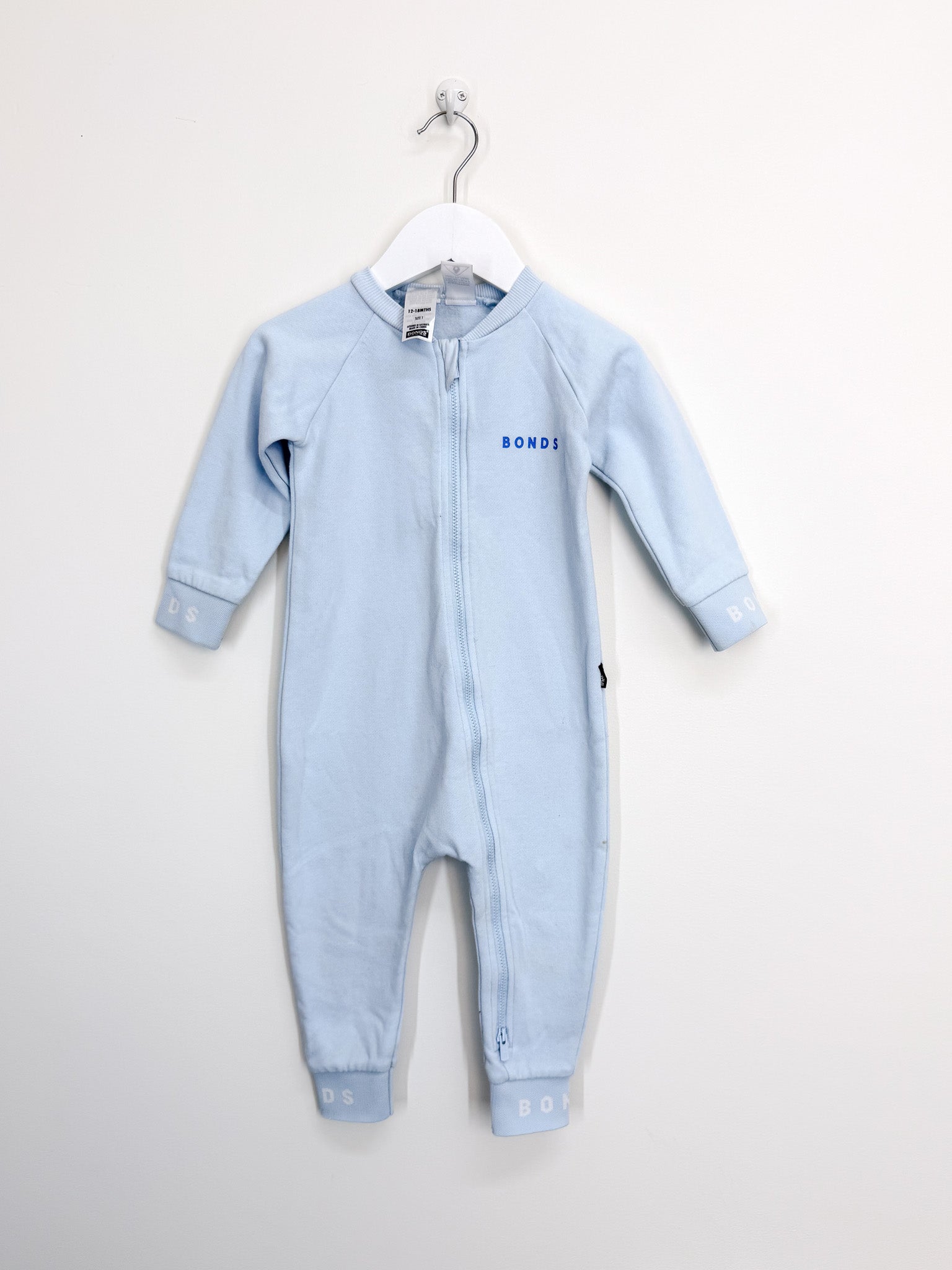 Bonds logo fleece zipsuit - light blue (12-18m)