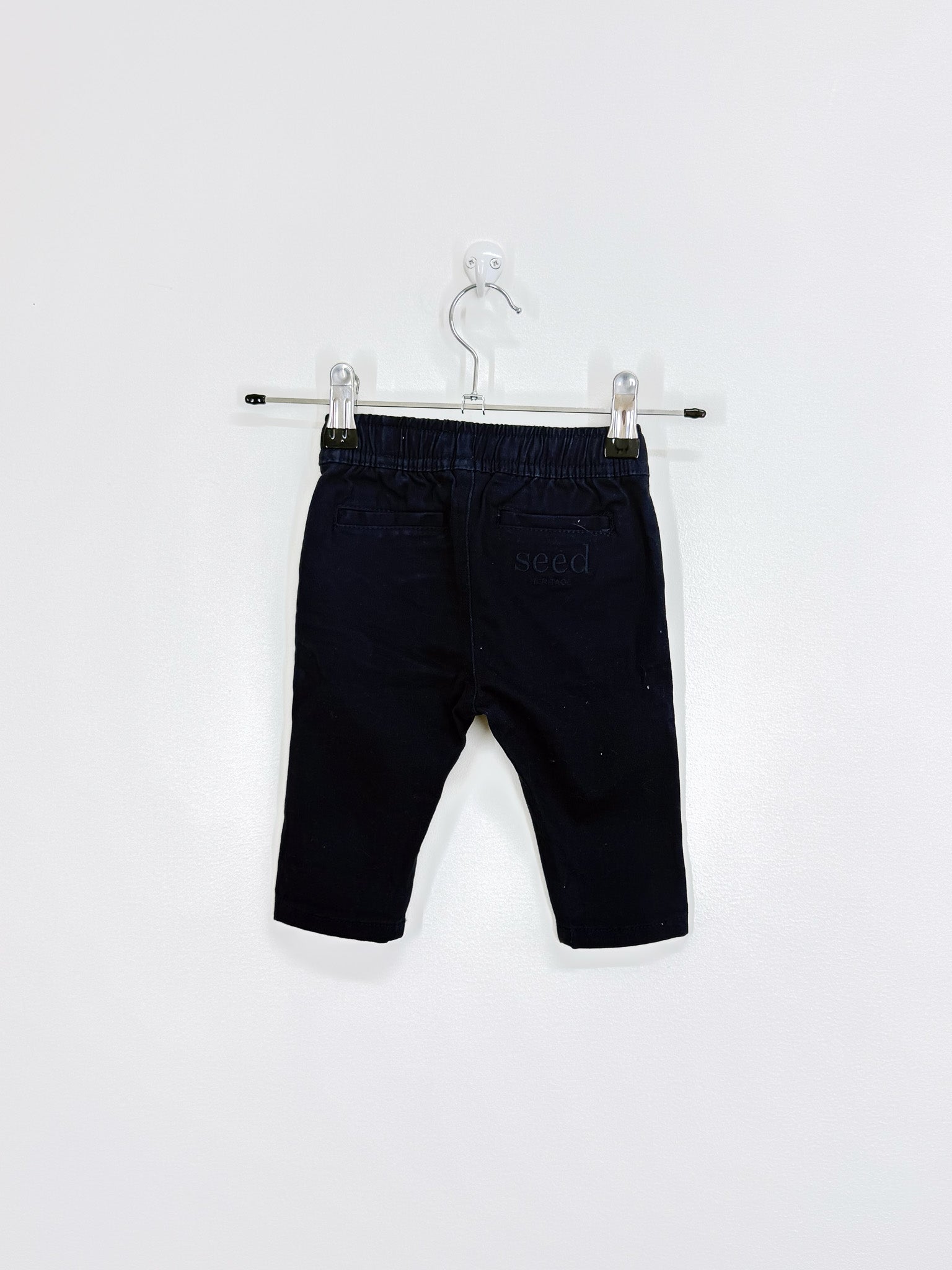BNWT Seed Heritage core logo pull up chino pants - navy (0-3m)