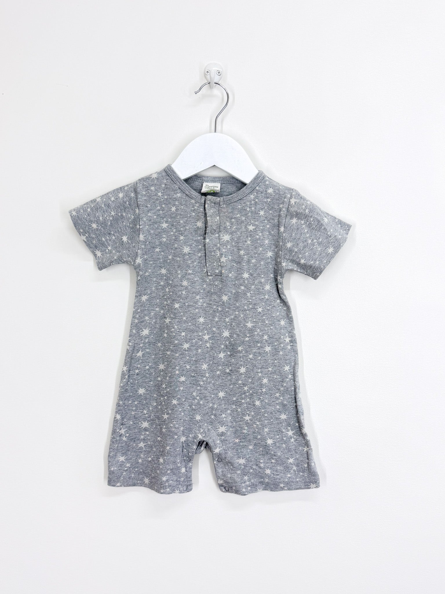Nature Baby organic henley romper - stars (6-12m)