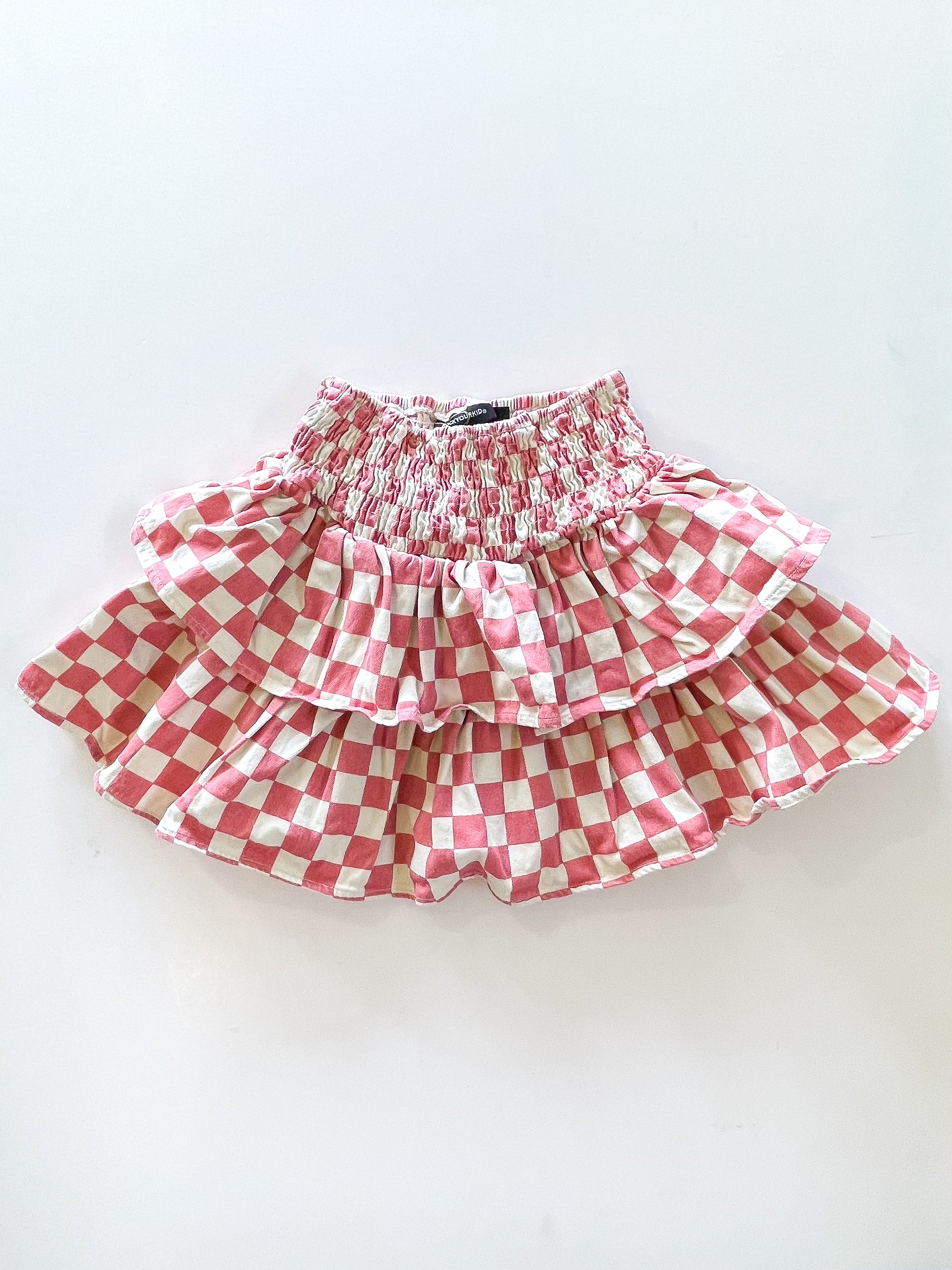 Rock Your Kid pink check denim rara skirt (4y)