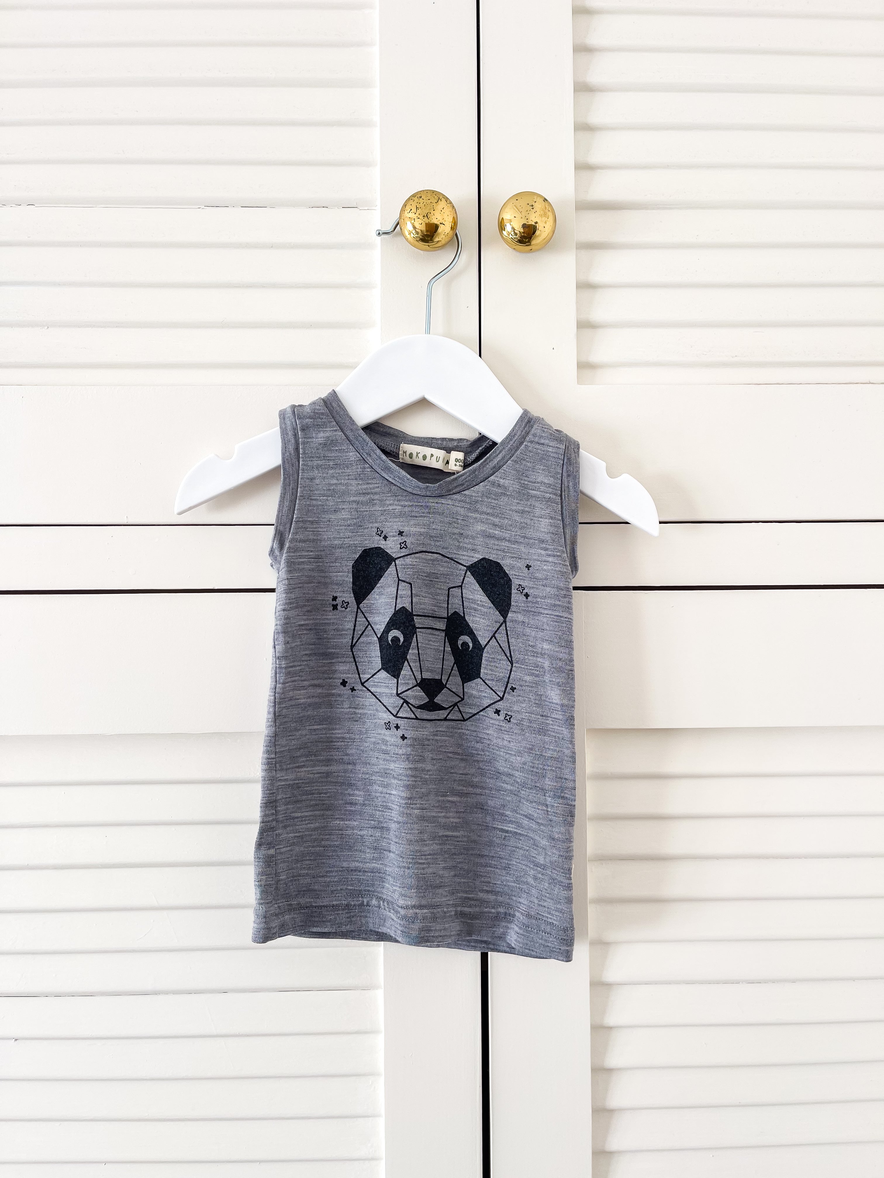 Mokopuna merino panda singlet top (0-3m)