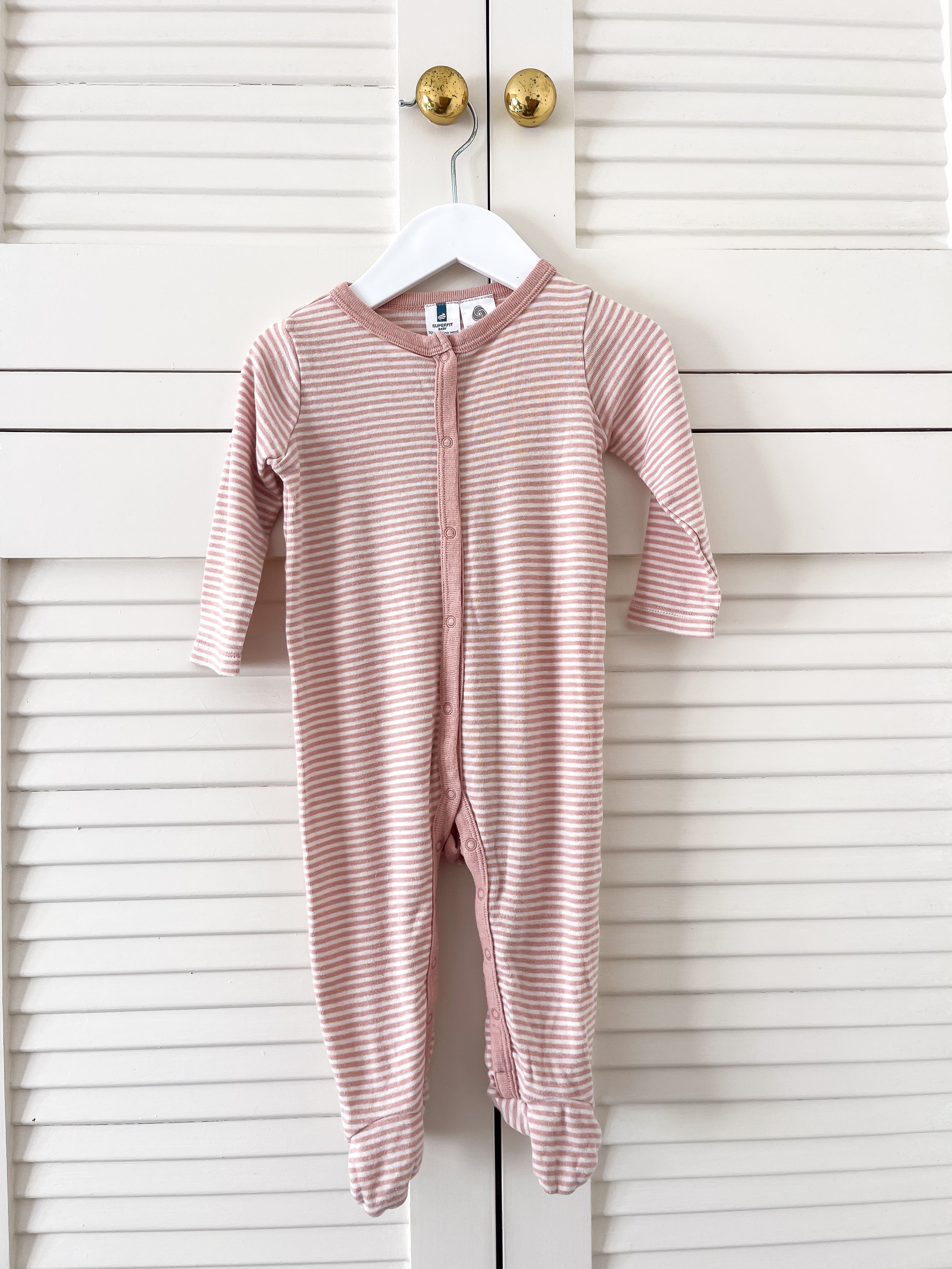 Superfit merino cotton onesie - pink stripe (6-12m)