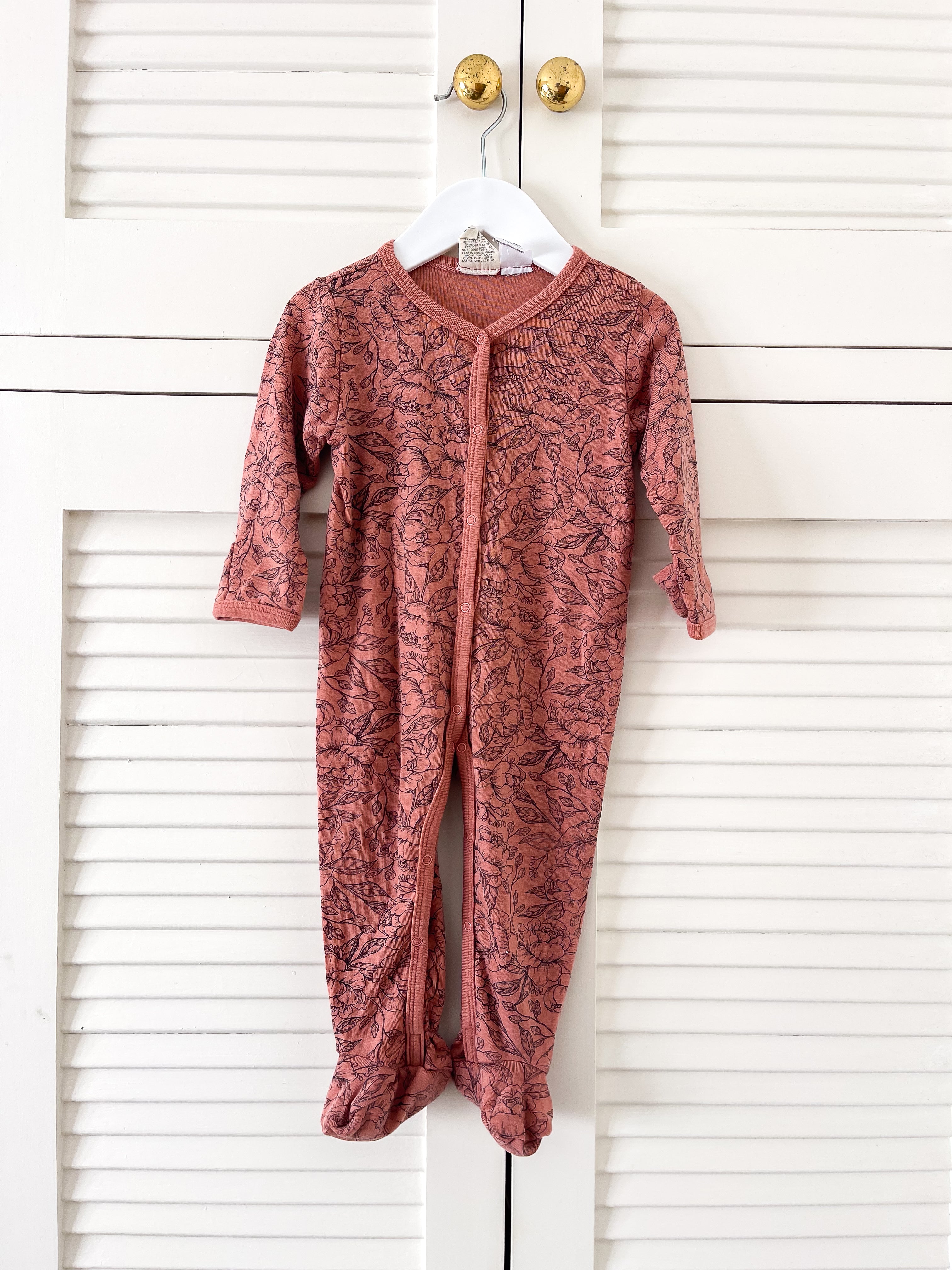 Baby Baby merino onesie - vintage rose floral (12-18m)