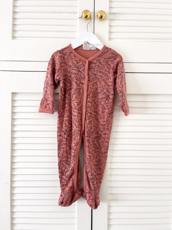 Baby Baby merino onesie - vintage rose floral (newborn)