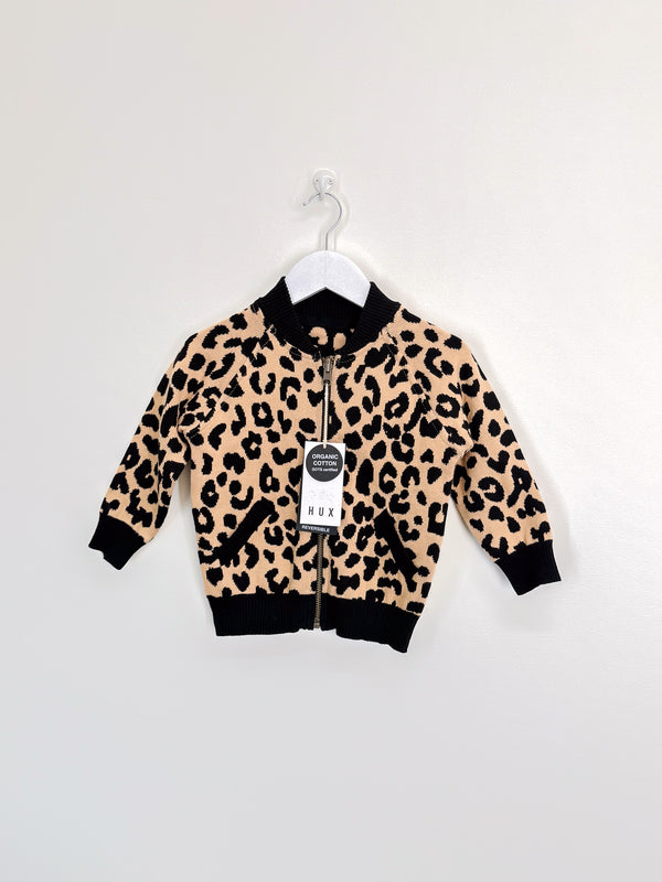 BNWT Hux organic leopard reversible knit bomber jacket (3y)