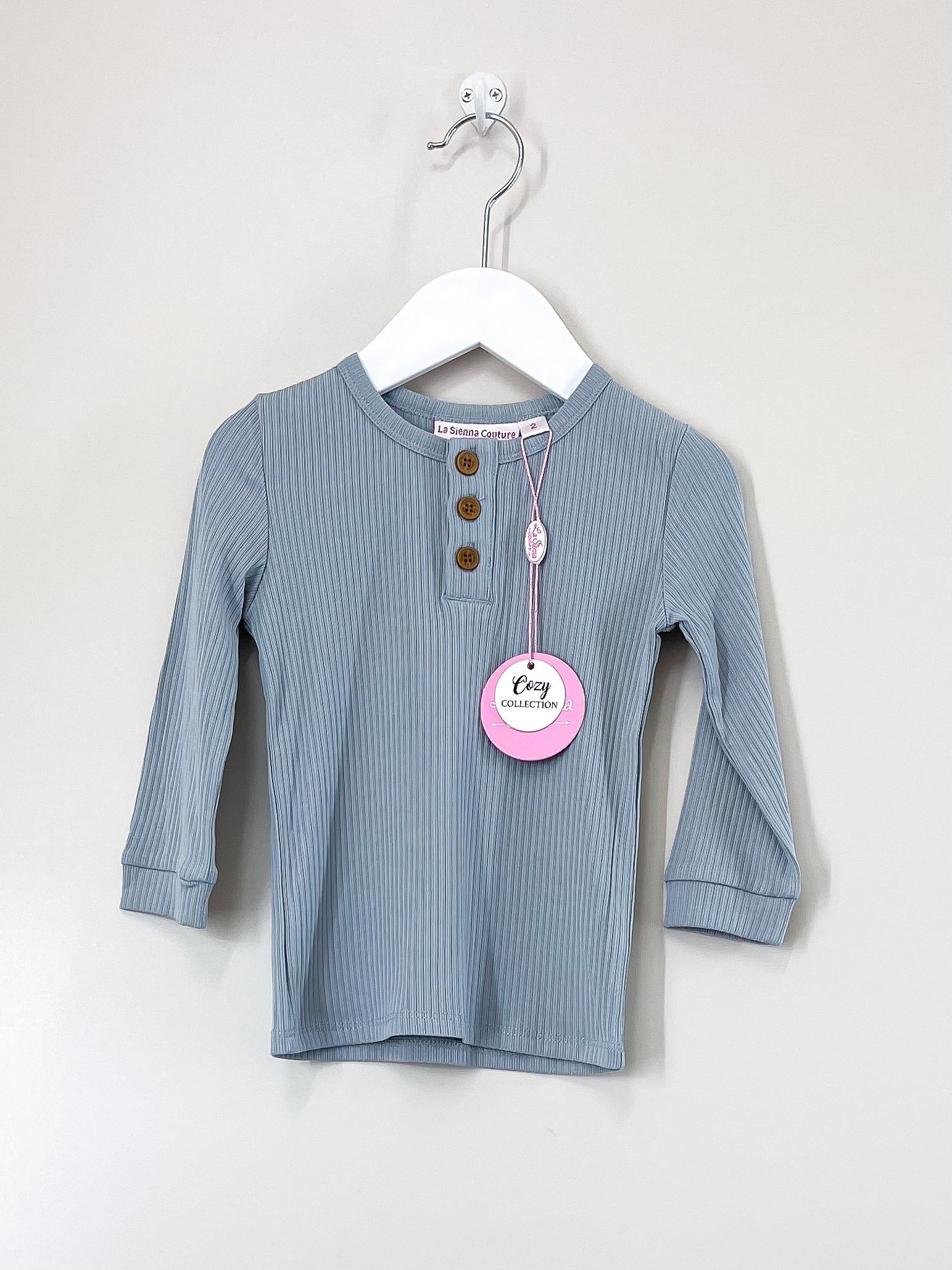 BNWT La Sienna cozy rib henley - steel blue (2y)
