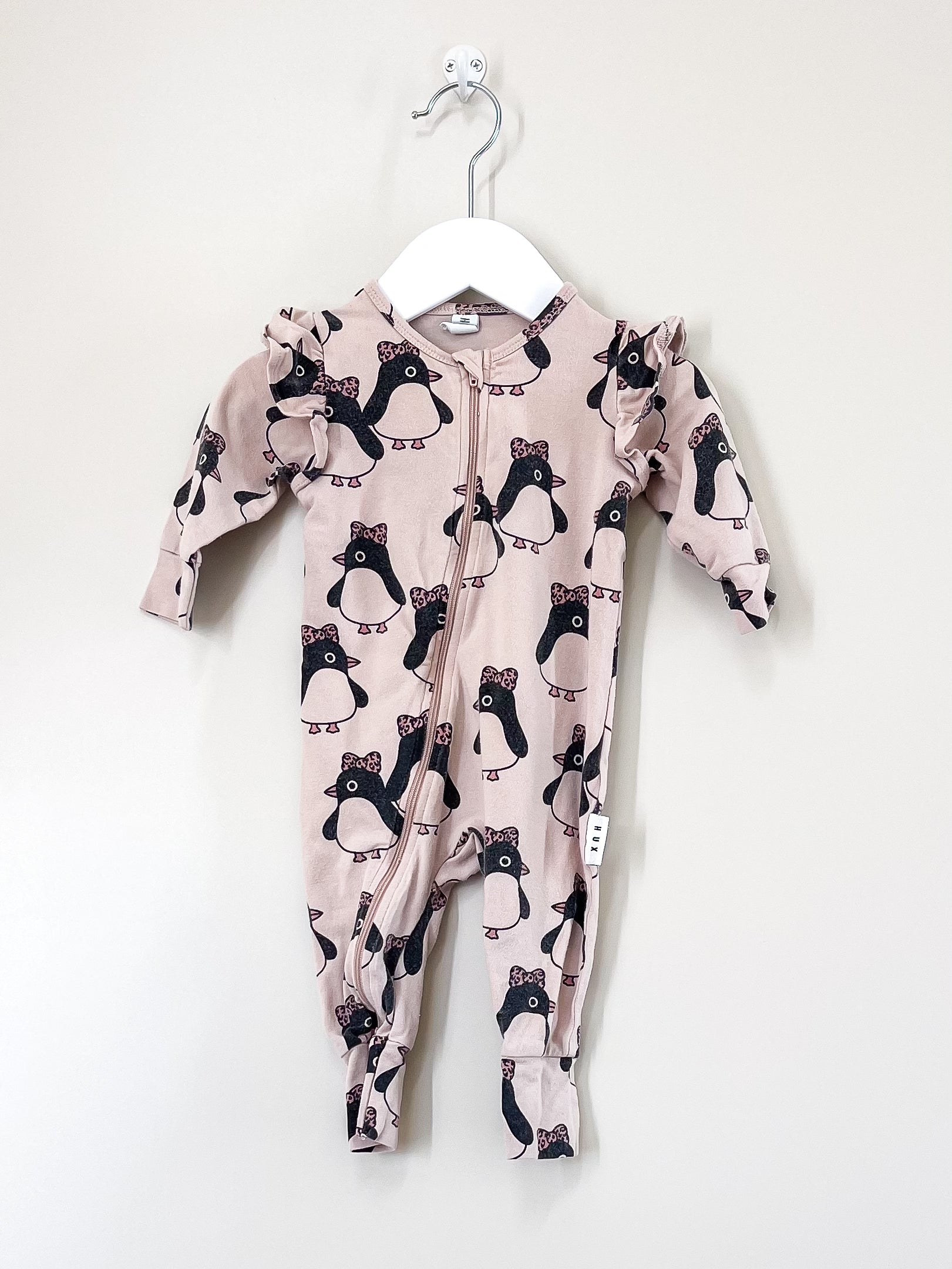 Hux organic now penguin zip romper (3-6m)