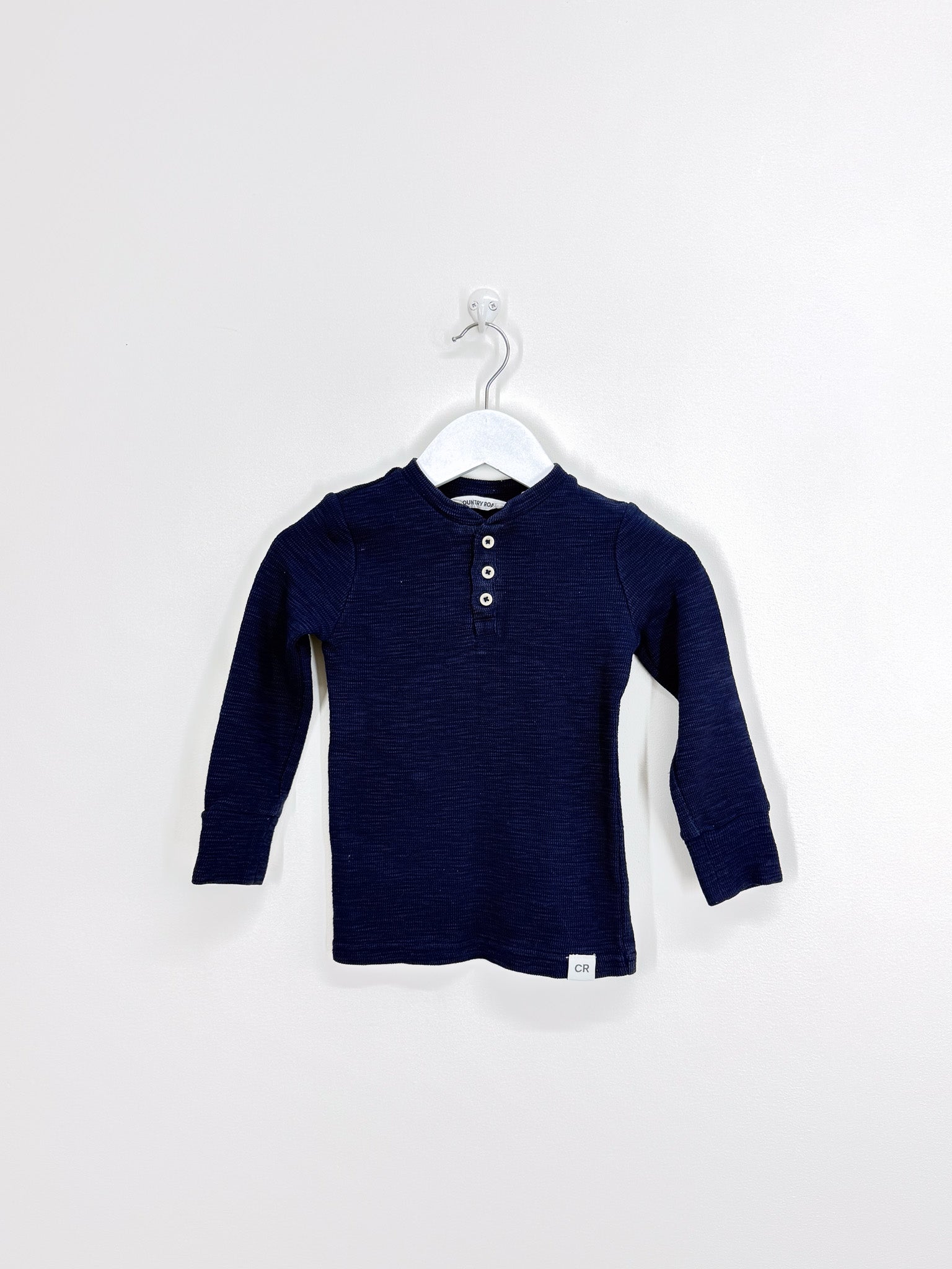 Country Road textured long sleeve henley top - navy (3y)