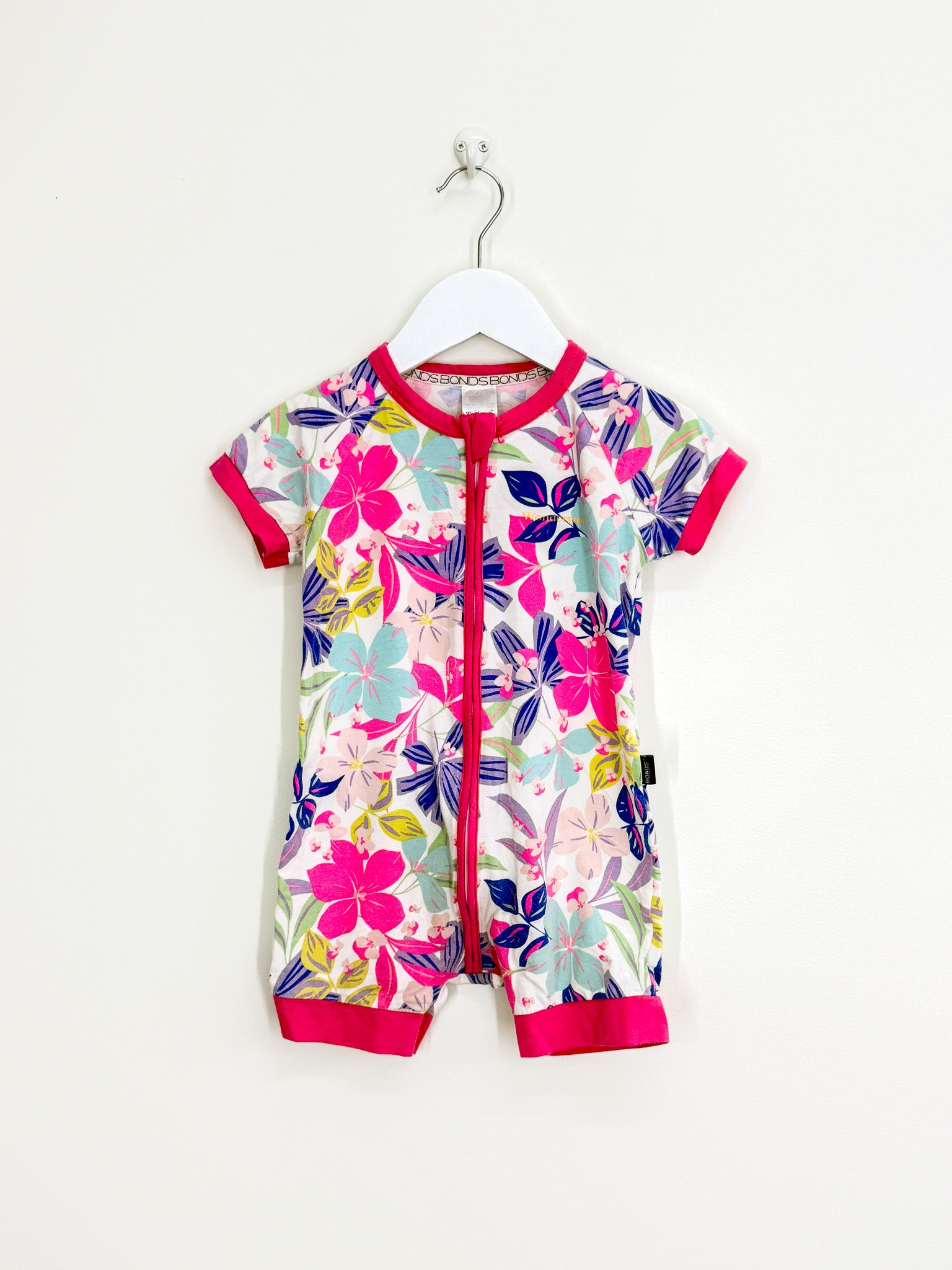 Bonds wondersuit - pink white floral (18-24m)
