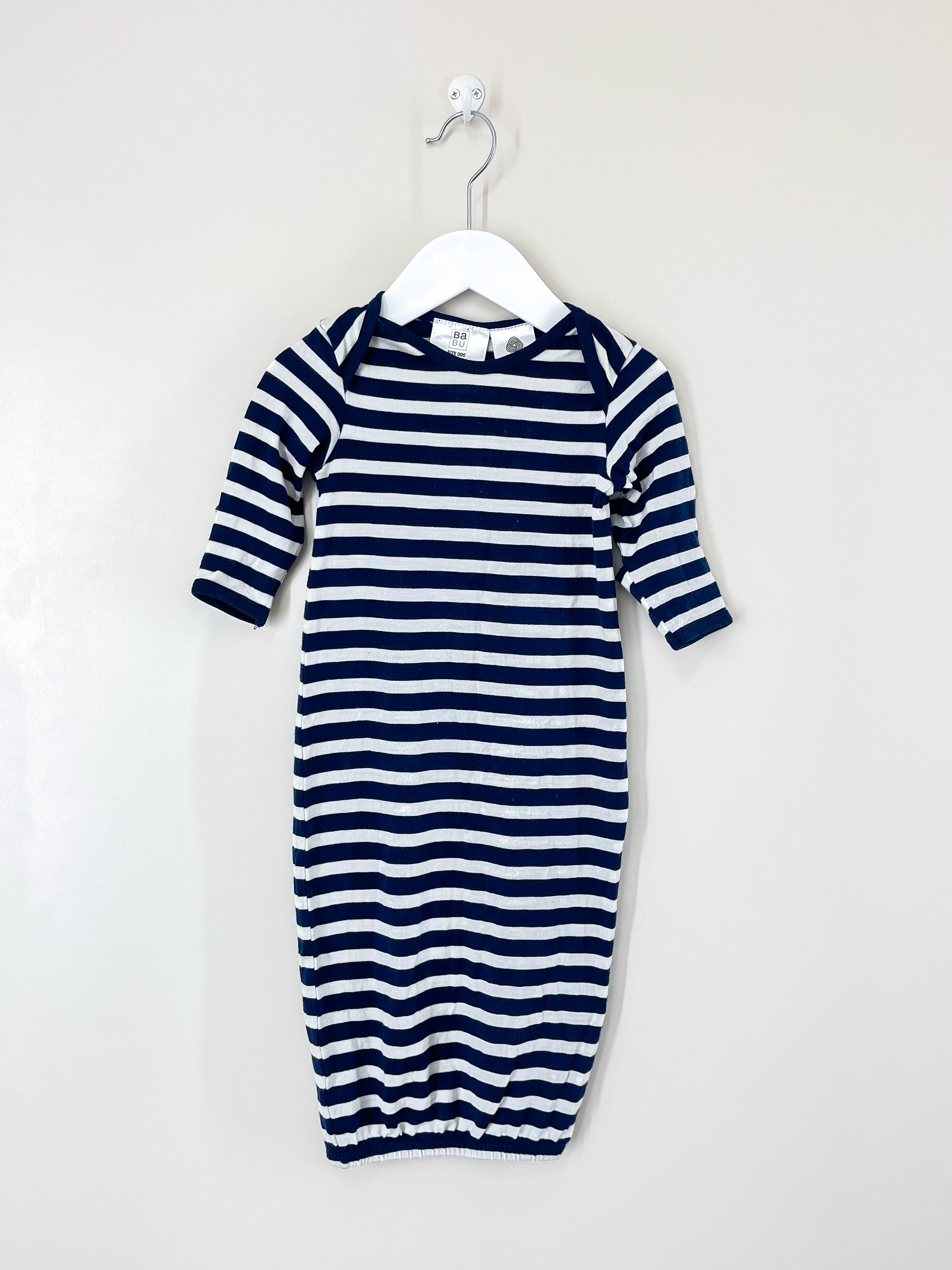 Babu merino gown - navy stripe (0-3m)