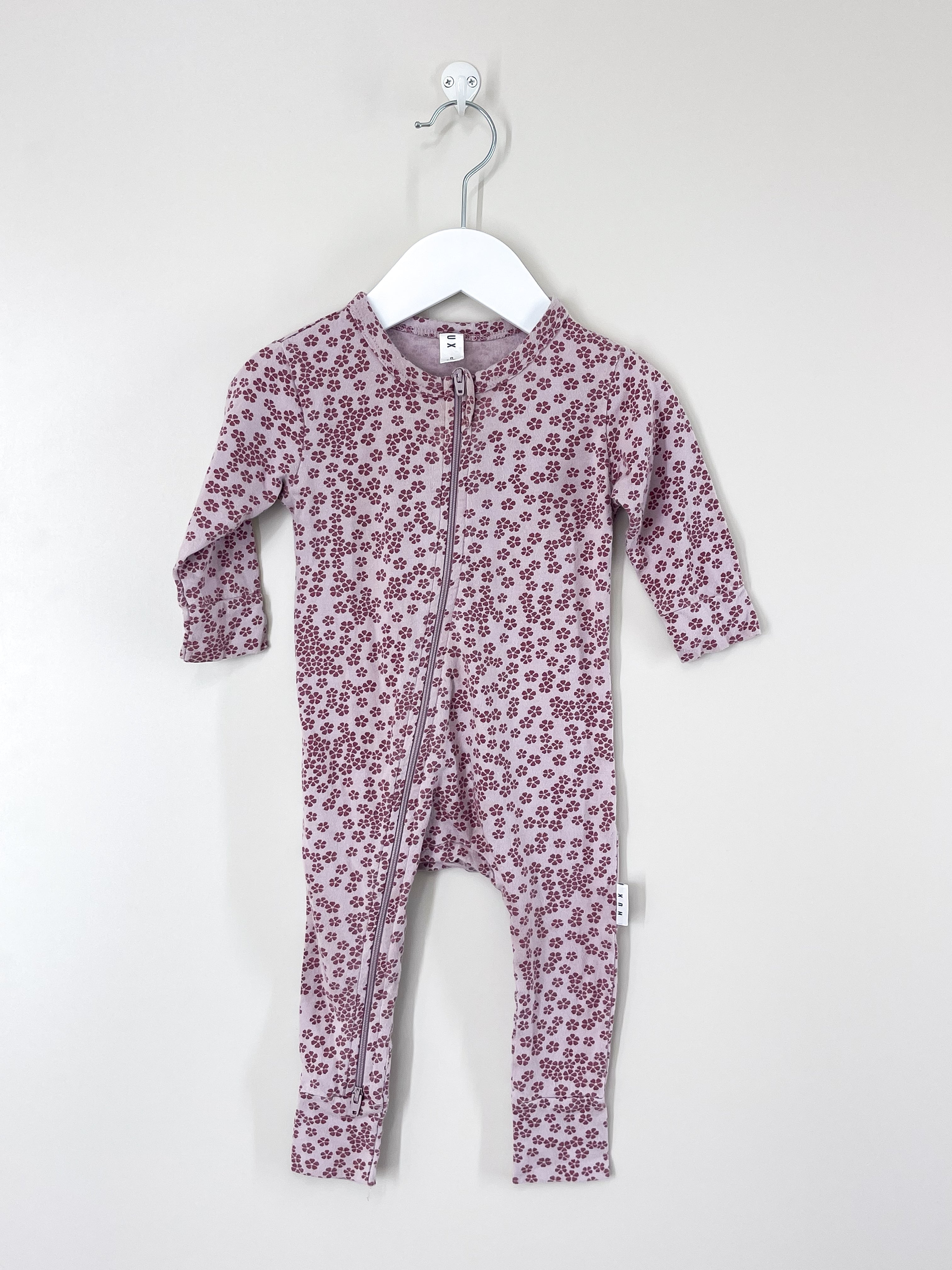 Hux organic floral zip romper (6-12m)