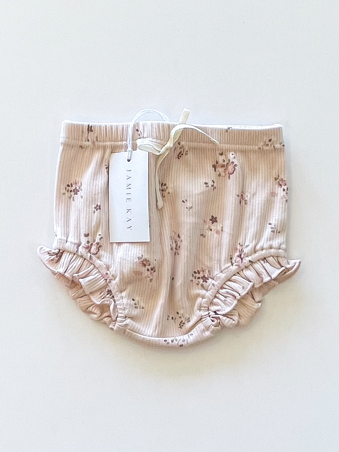 BNWT Jamie Kay organic ribbed frill bloomer - petite fleur soft peony (6-12m)