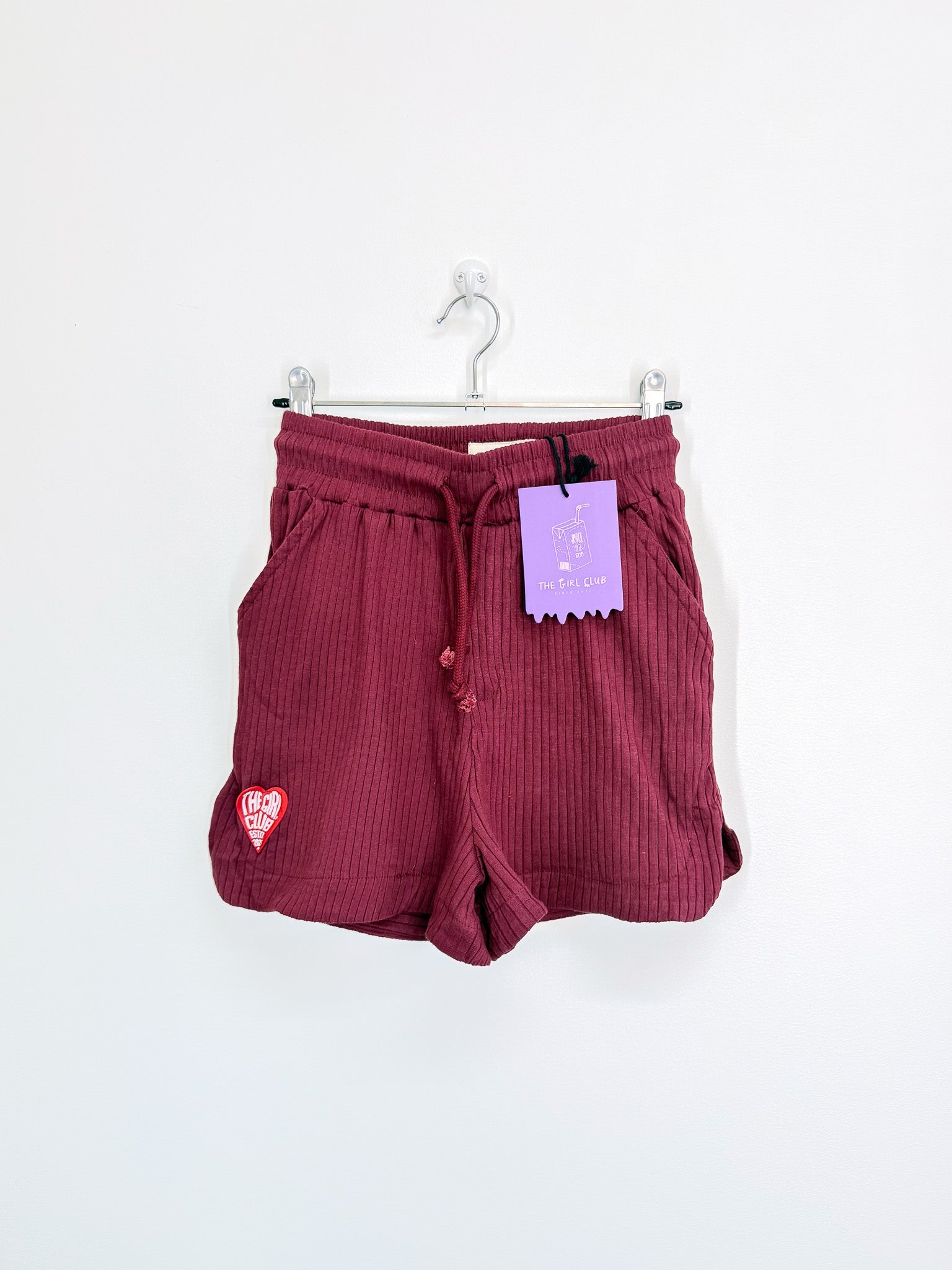 BNWT The Girl Club simple rib shorts - dark plum (10y)