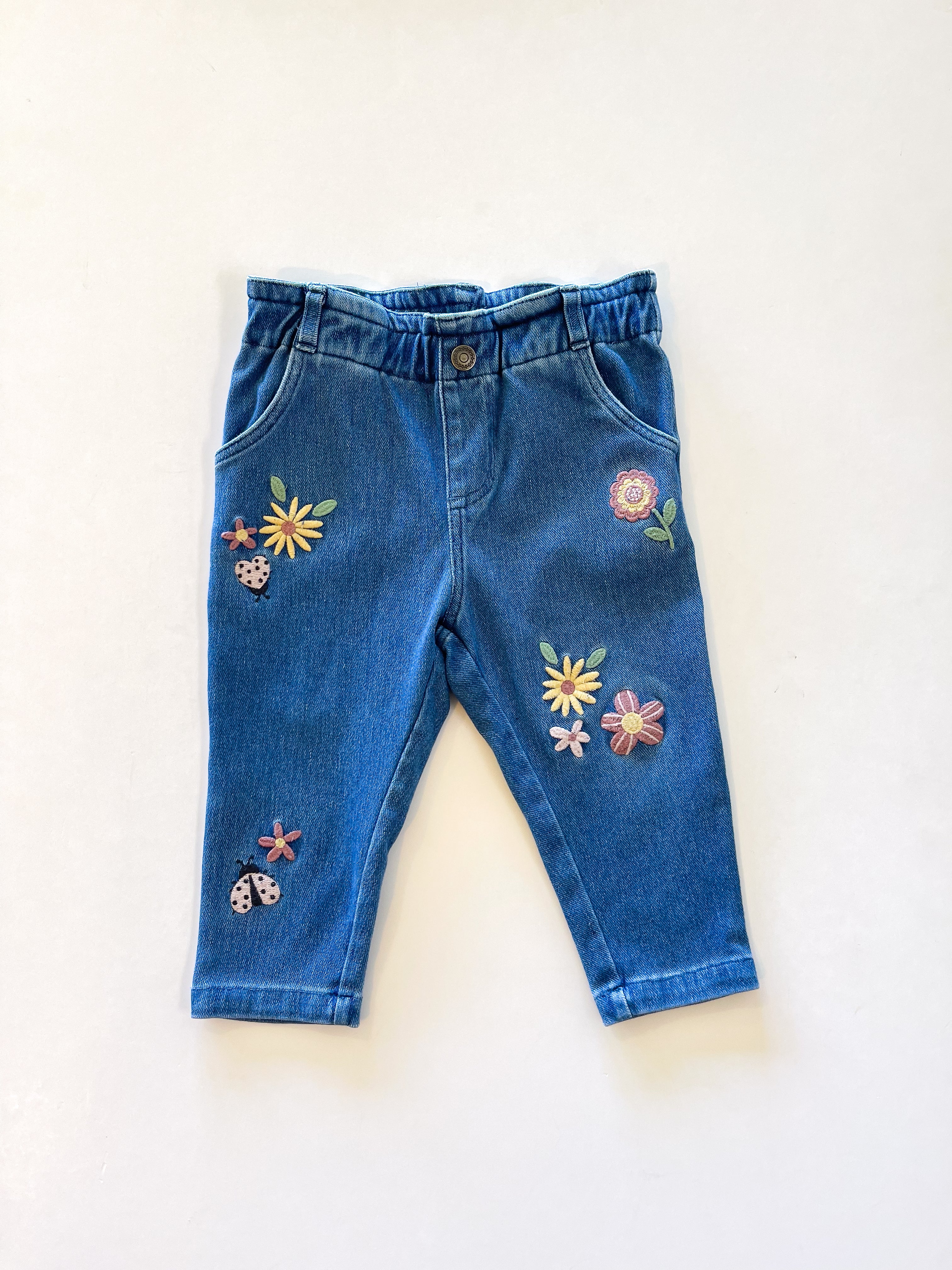 Teeny Weeny floral pull up soft denim jeans (6-12m)