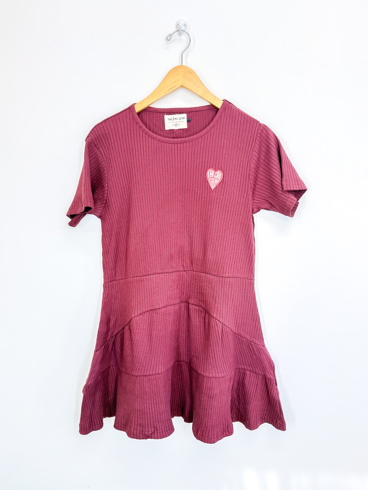 The Girl Club plum rib tshirt panel dress (10y)