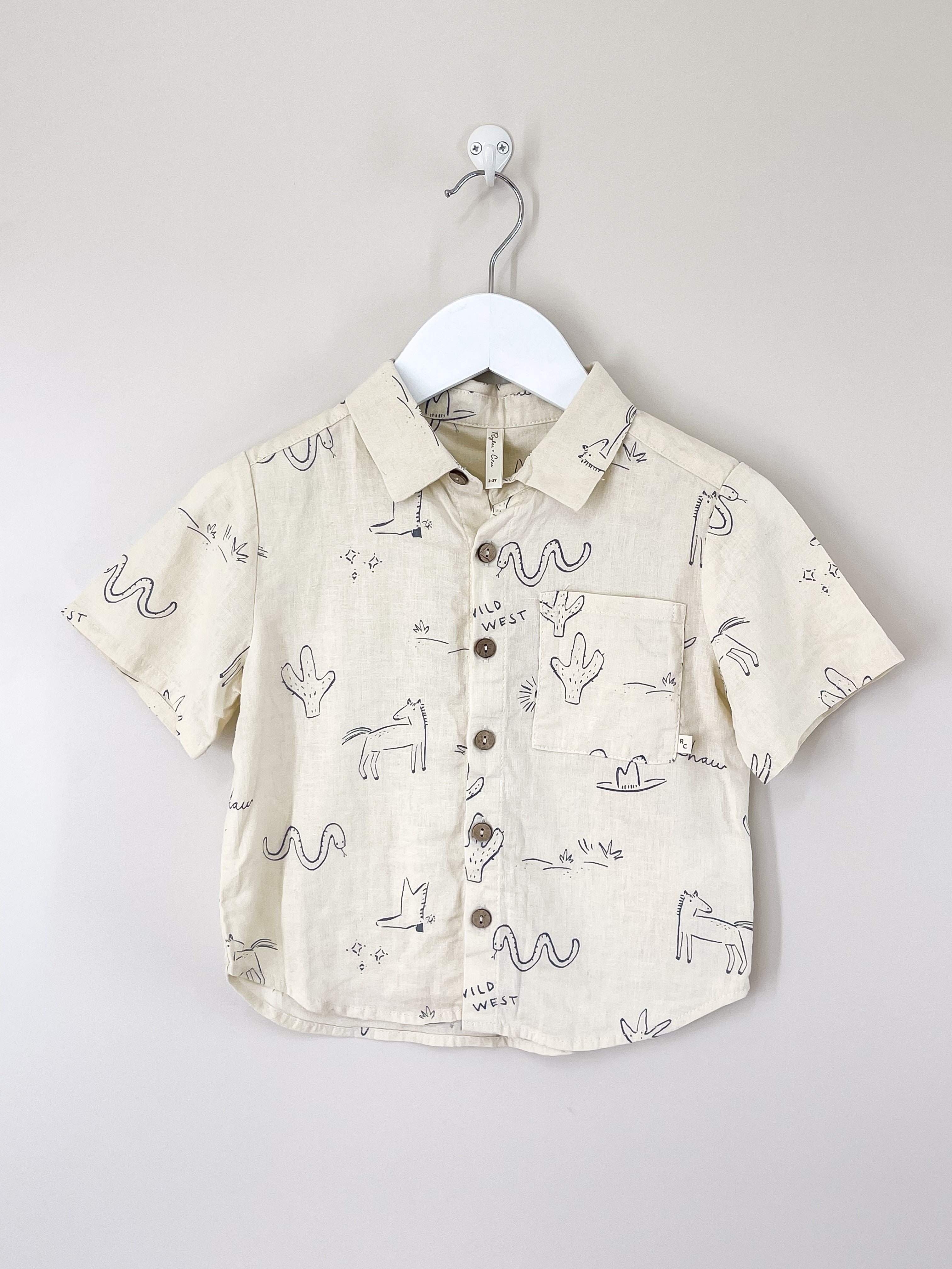 Rylee + Cru linen collared shirt - wild west (2-3y)