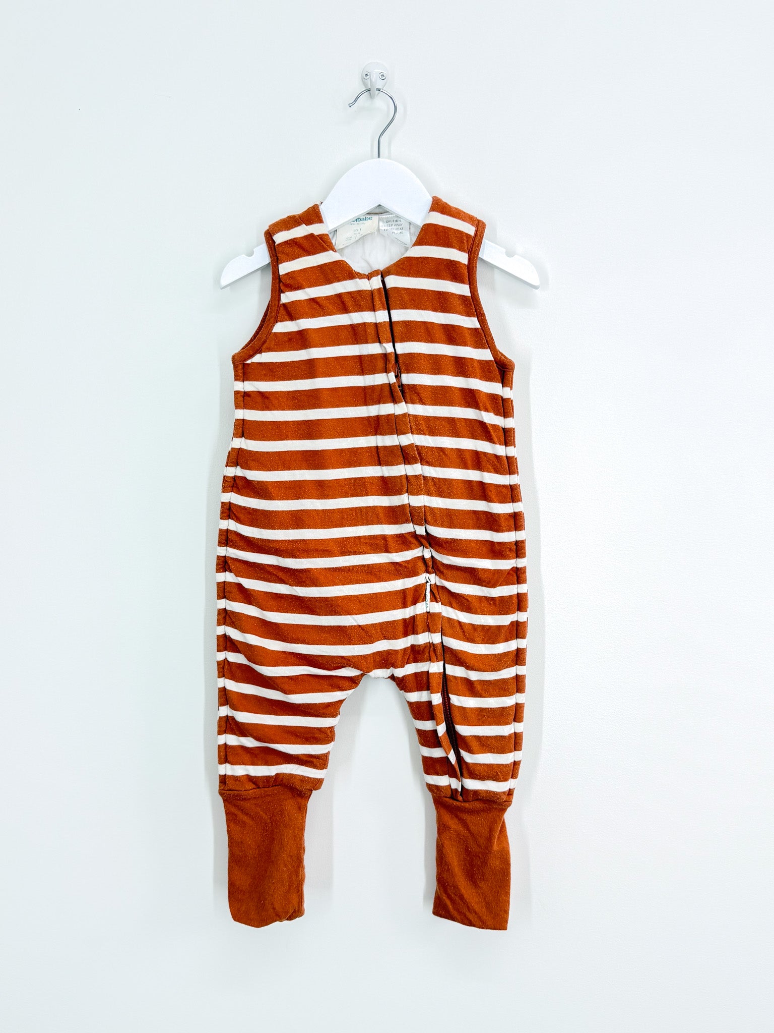 Woolbabe merino cotton duvet weight sleep suit - lava stripe (1y)