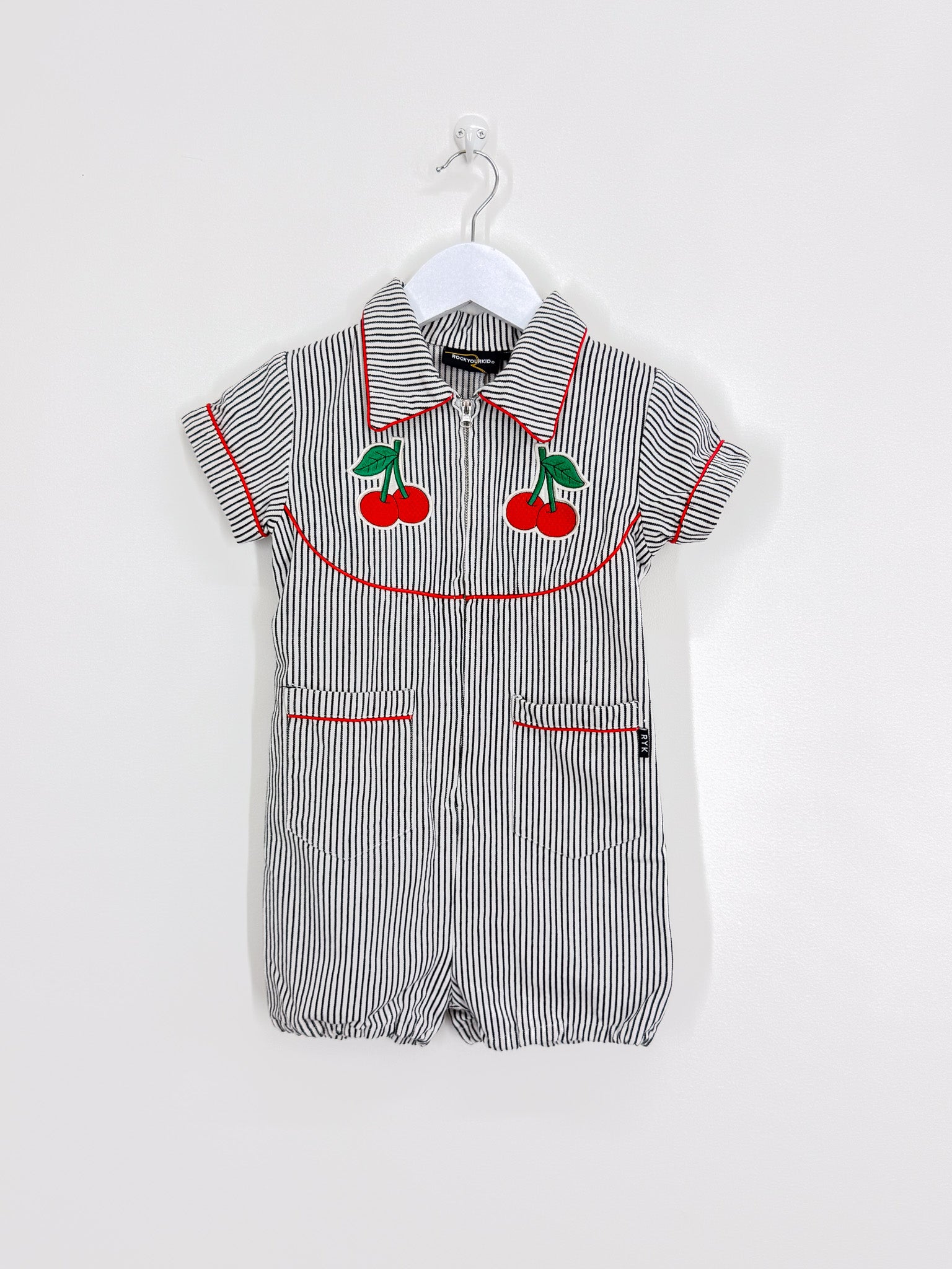 Rock Your Kid cherry stripe denim boiler suit (6y)